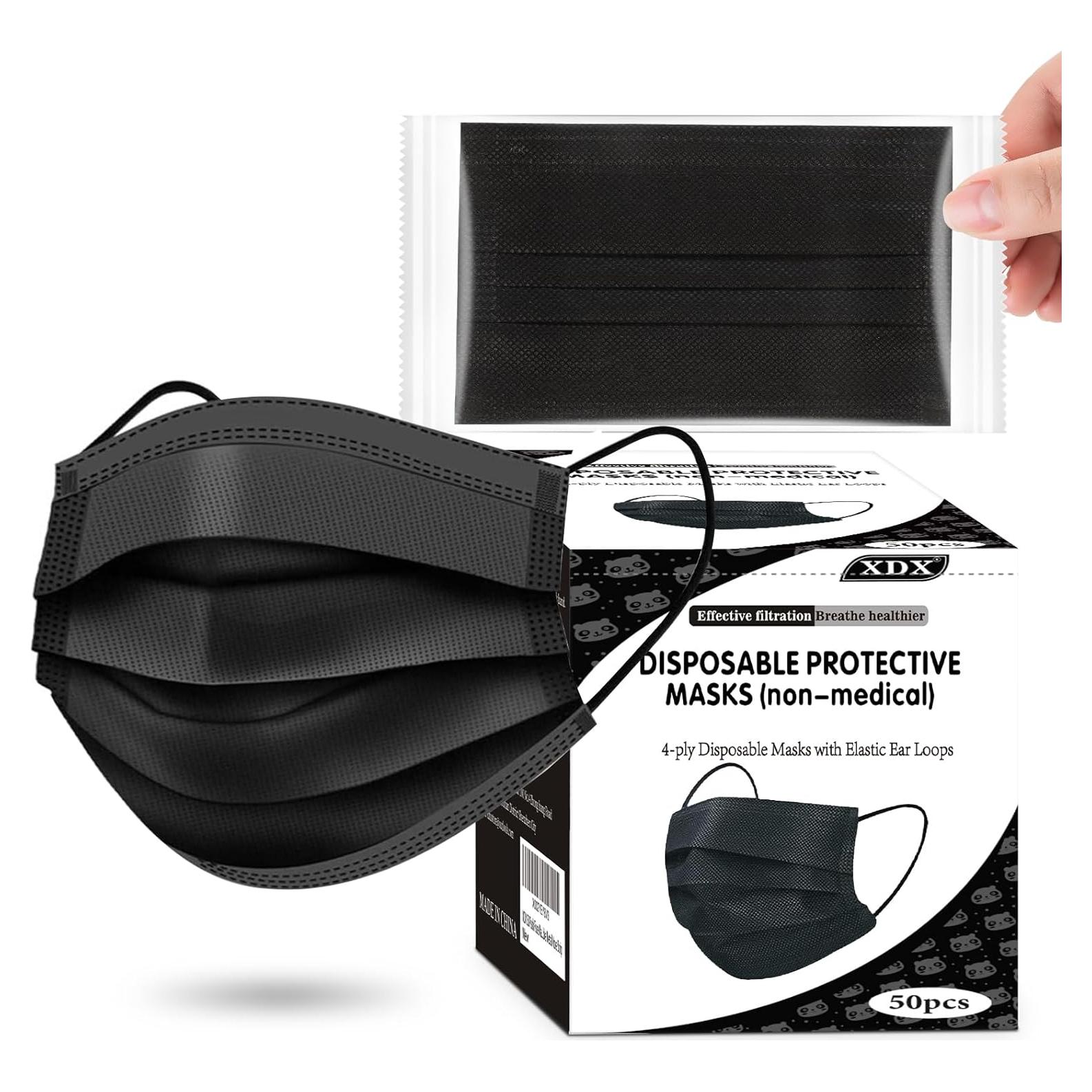 Mascarillas Desechables Negras XDX - Paquete de 50 Unidades 4 Capas