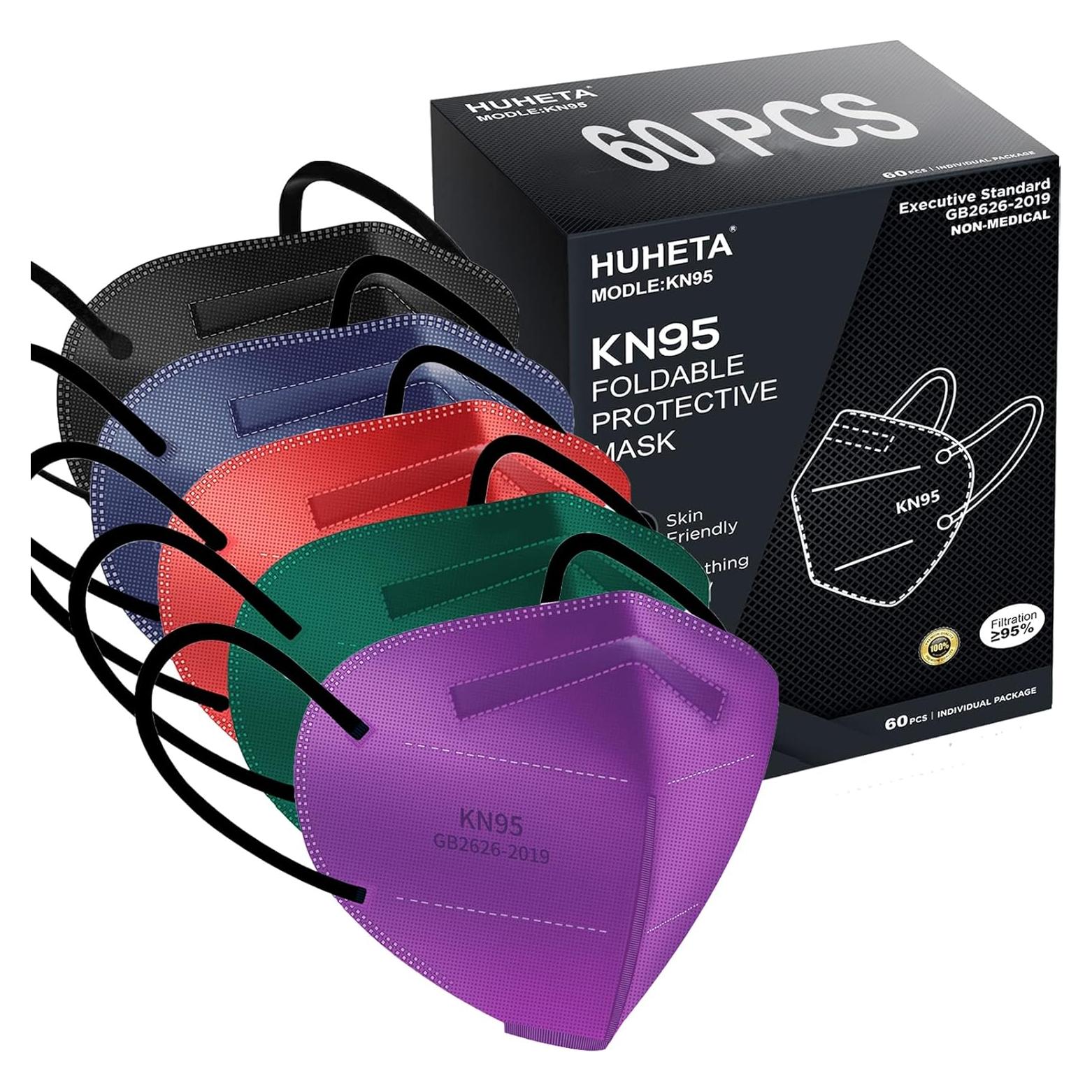 Mascarillas HUHETA KN95 60 Paquetes Individuales Multicolor