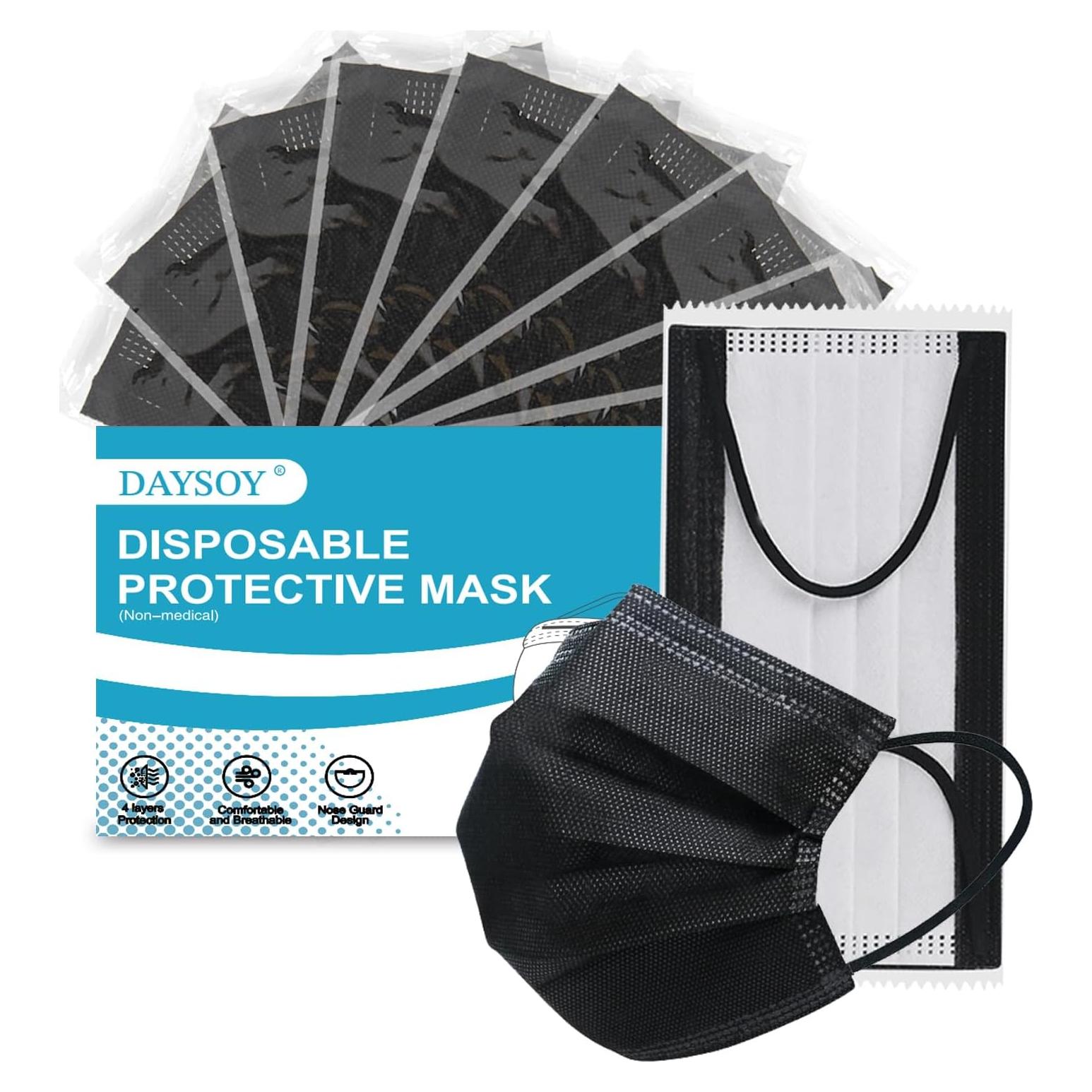 Mascarillas desechables negras 4 capas Daysoy - 50 unidades