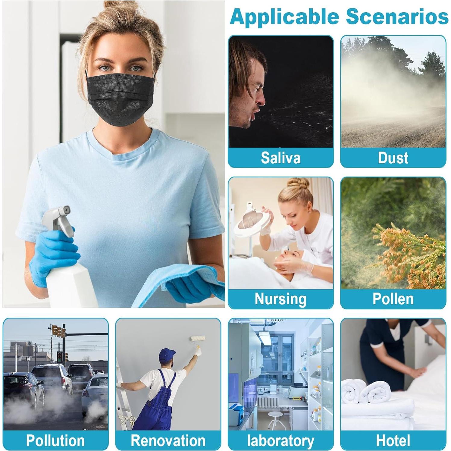 Mascarillas desechables negras 4 capas Daysoy - 50 unidades