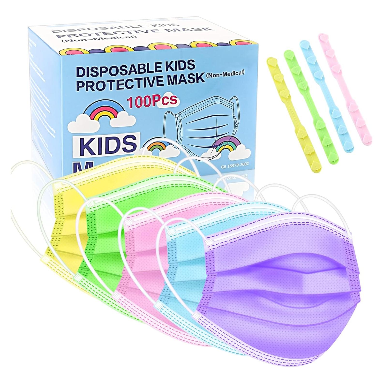 Mascarillas Desechables para Niños 100 Pcs Coloridas 3 Capas