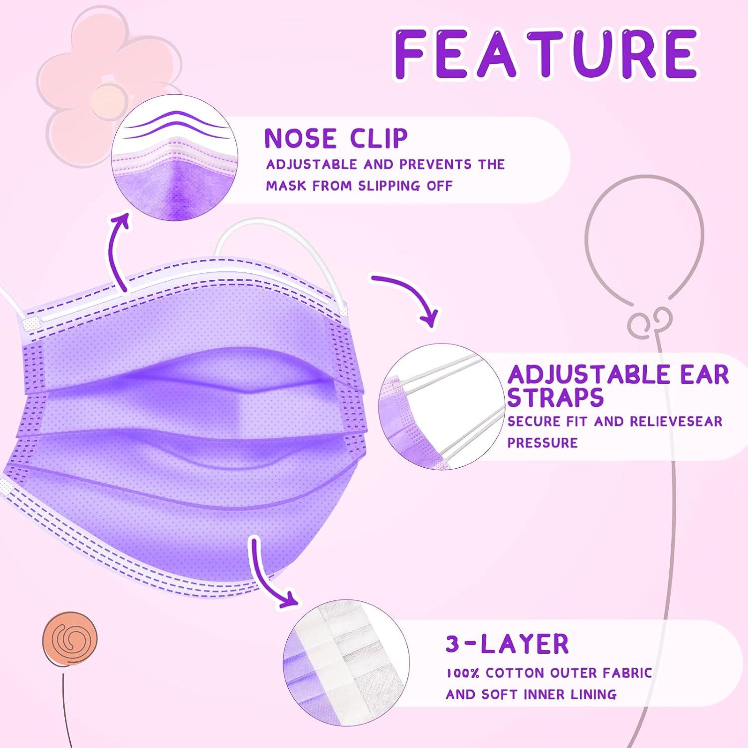 Mascarillas Desechables para Niños 100 Pcs Coloridas 3 Capas