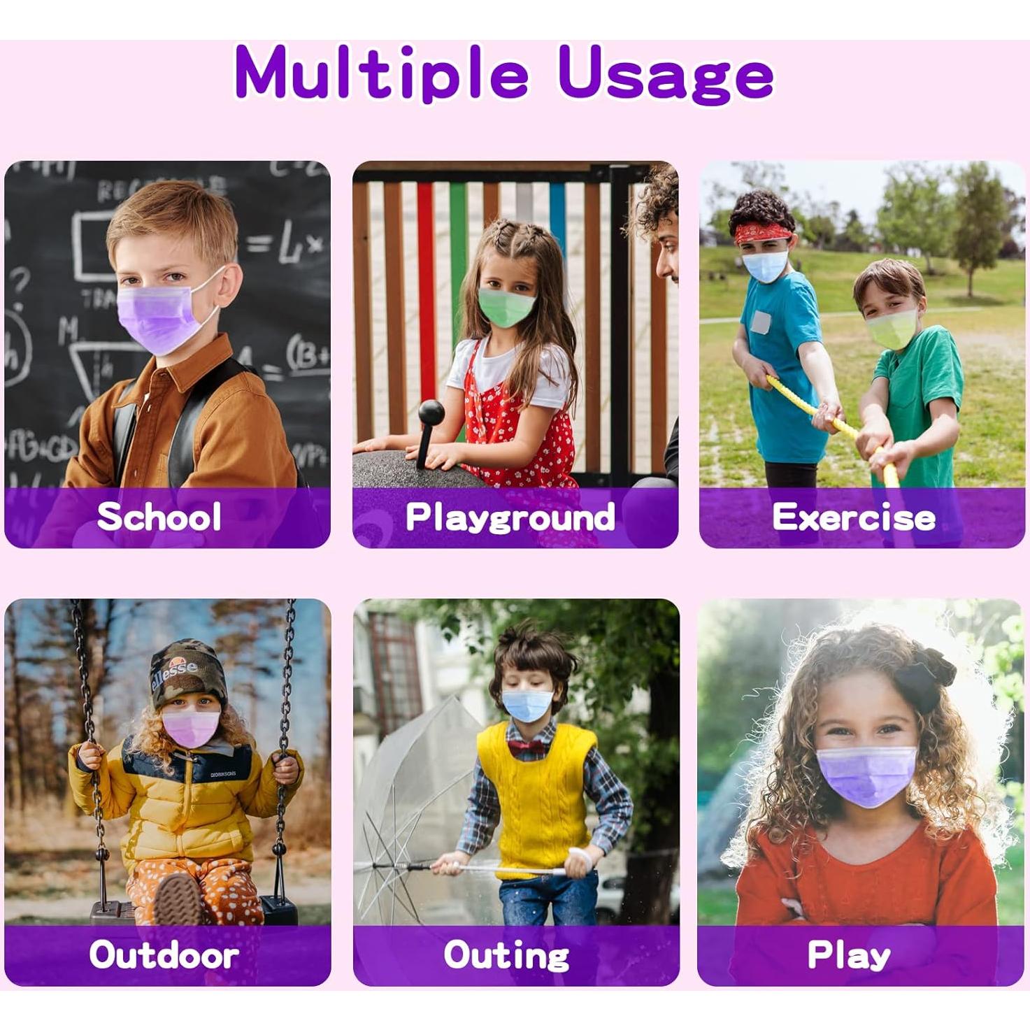 Mascarillas Desechables para Niños 100 Pcs Coloridas 3 Capas