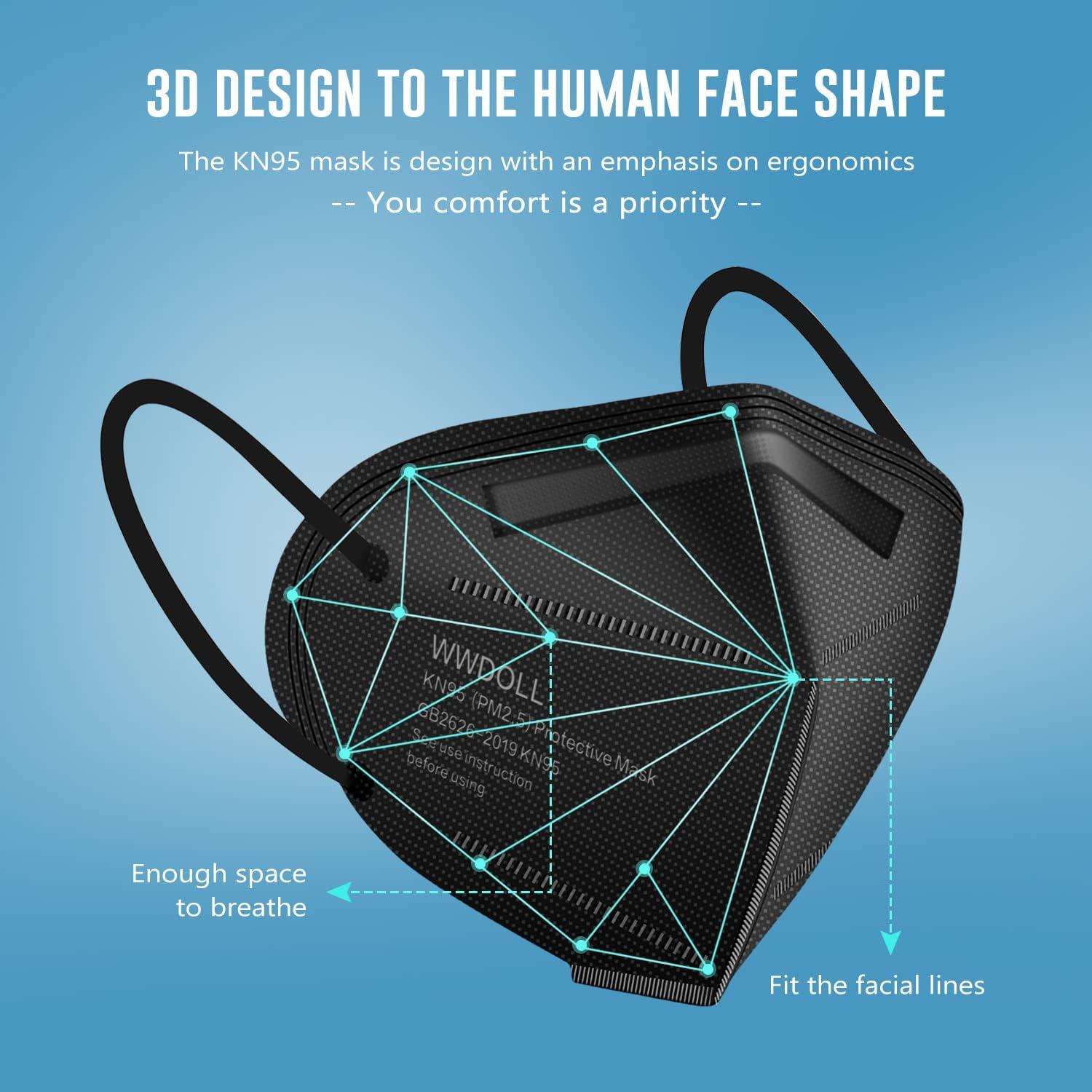 Mascarilla KN95 WWDOLL Paquete de 25 Unidades Transpirables