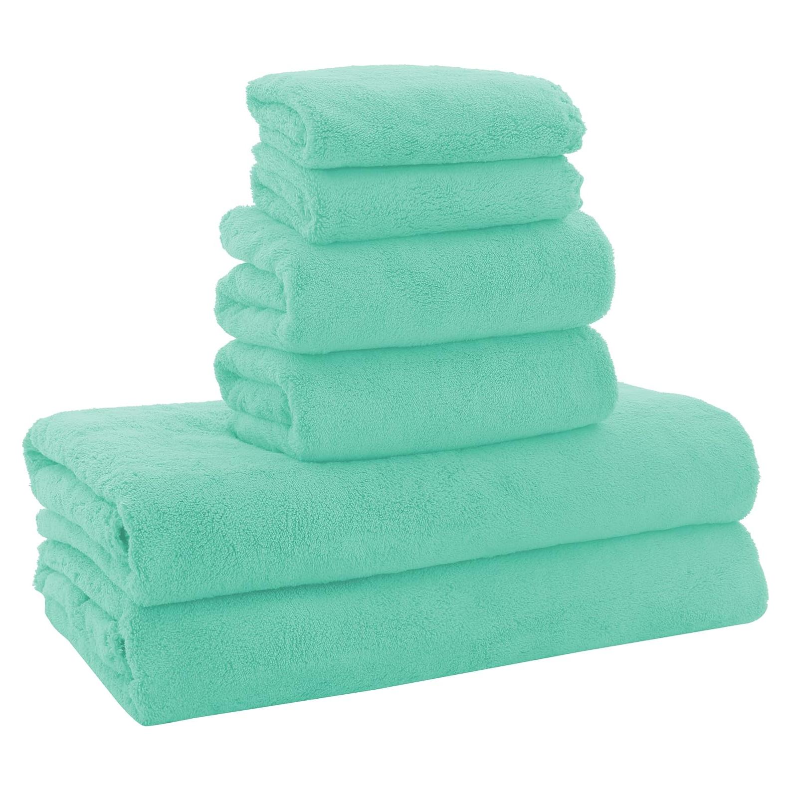 Juego de Toallas MOONQUEEN Microfibra Coral 6 Piezas Verde Aqua