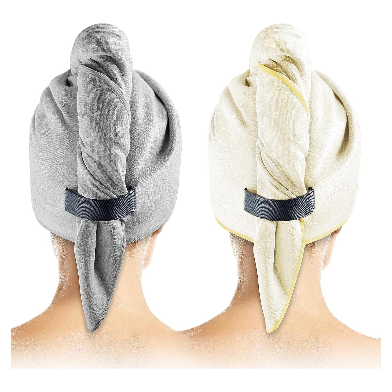 Paquete de 2 Toallas de Microfibra para Cabello Genérica - Gris y Blanco