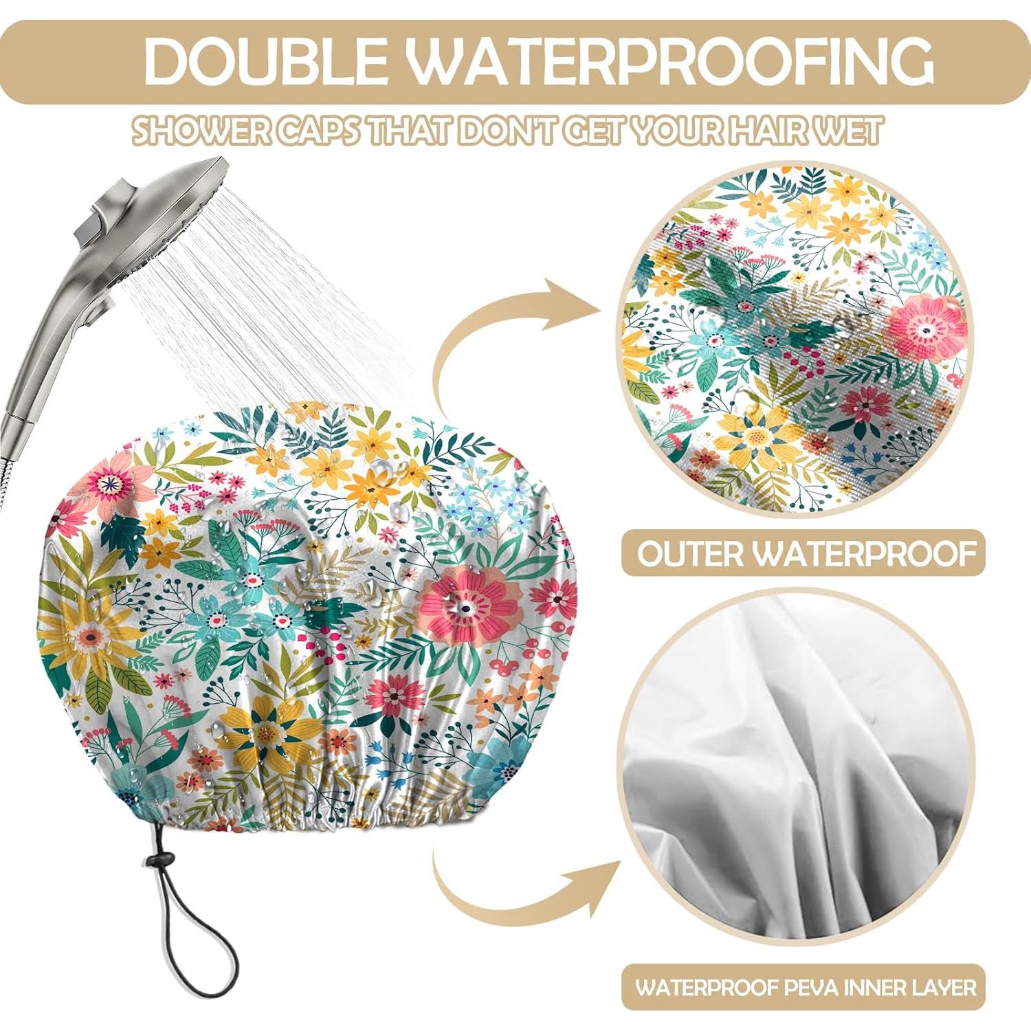 Gorro de Ducha Reutilizable BHAHB Doble Capa Ajustable Flores