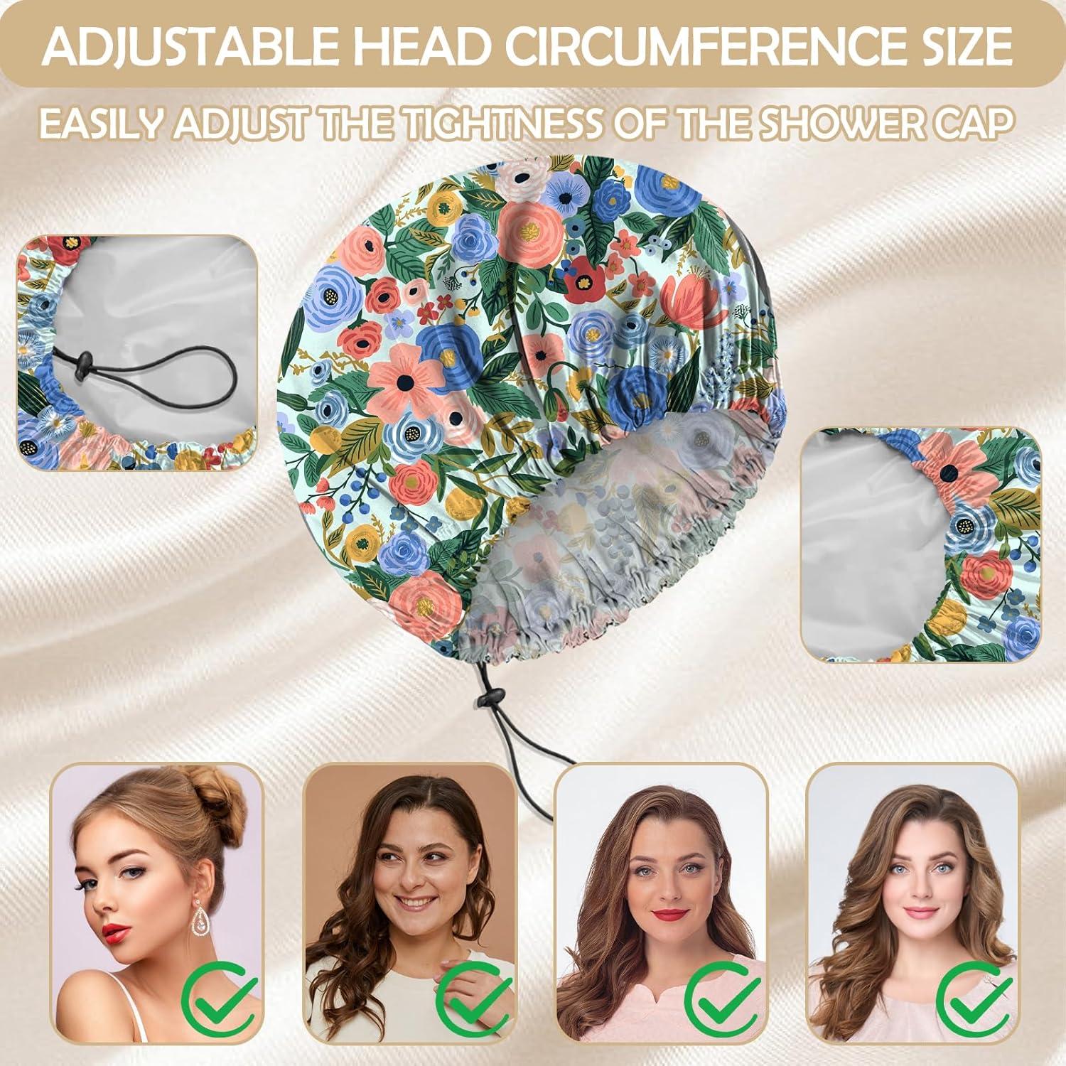 Gorro de Ducha Reutilizable BHAHB Doble Capa Ajustable Flores