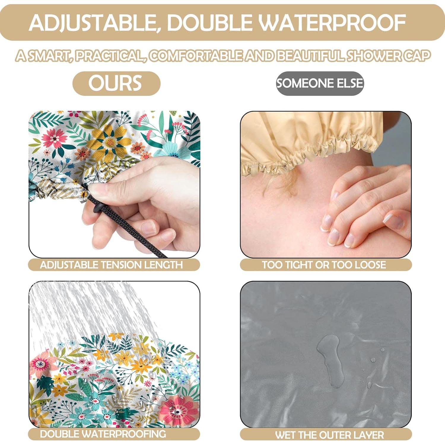 Gorro de Ducha Reutilizable BHAHB Doble Capa Ajustable Flores