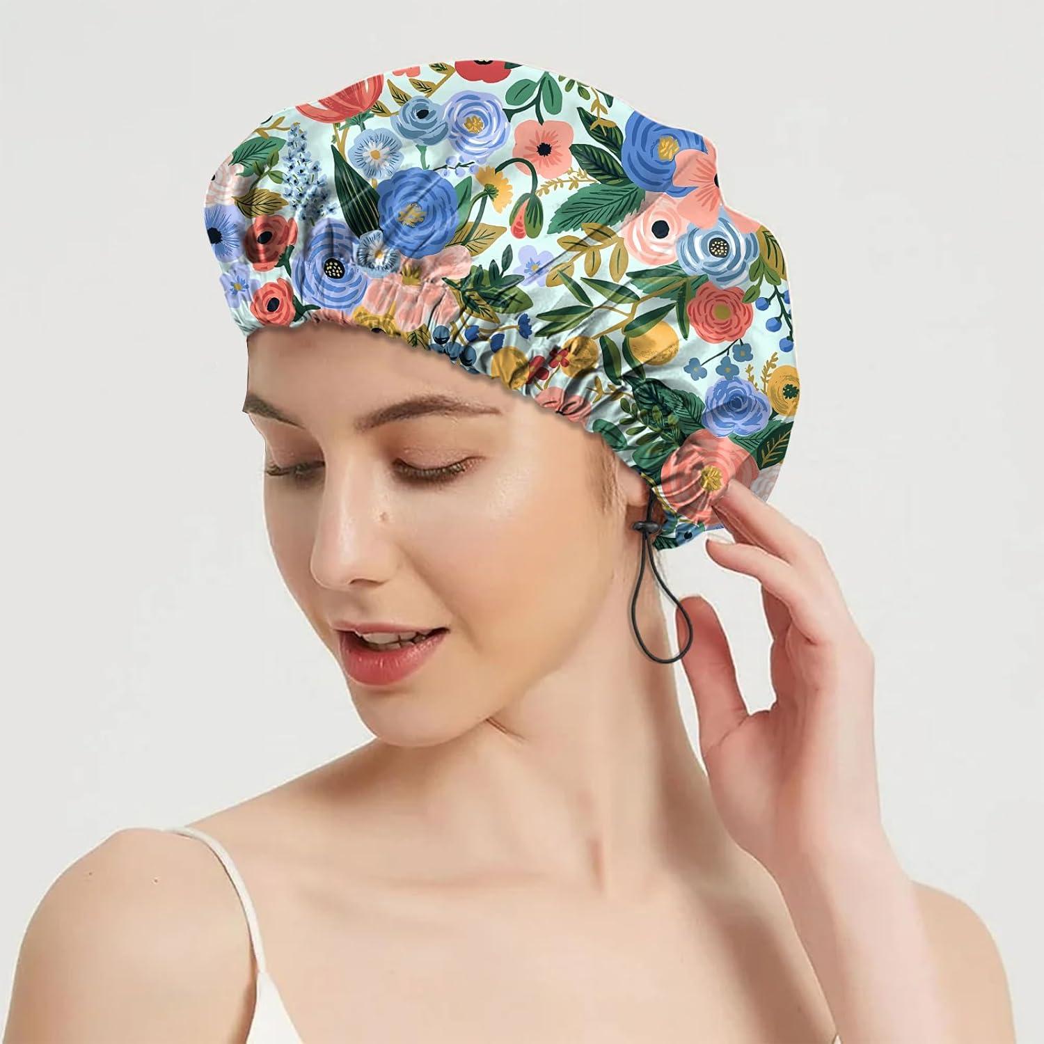 Gorro de Ducha Reutilizable BHAHB Doble Capa Ajustable Flores