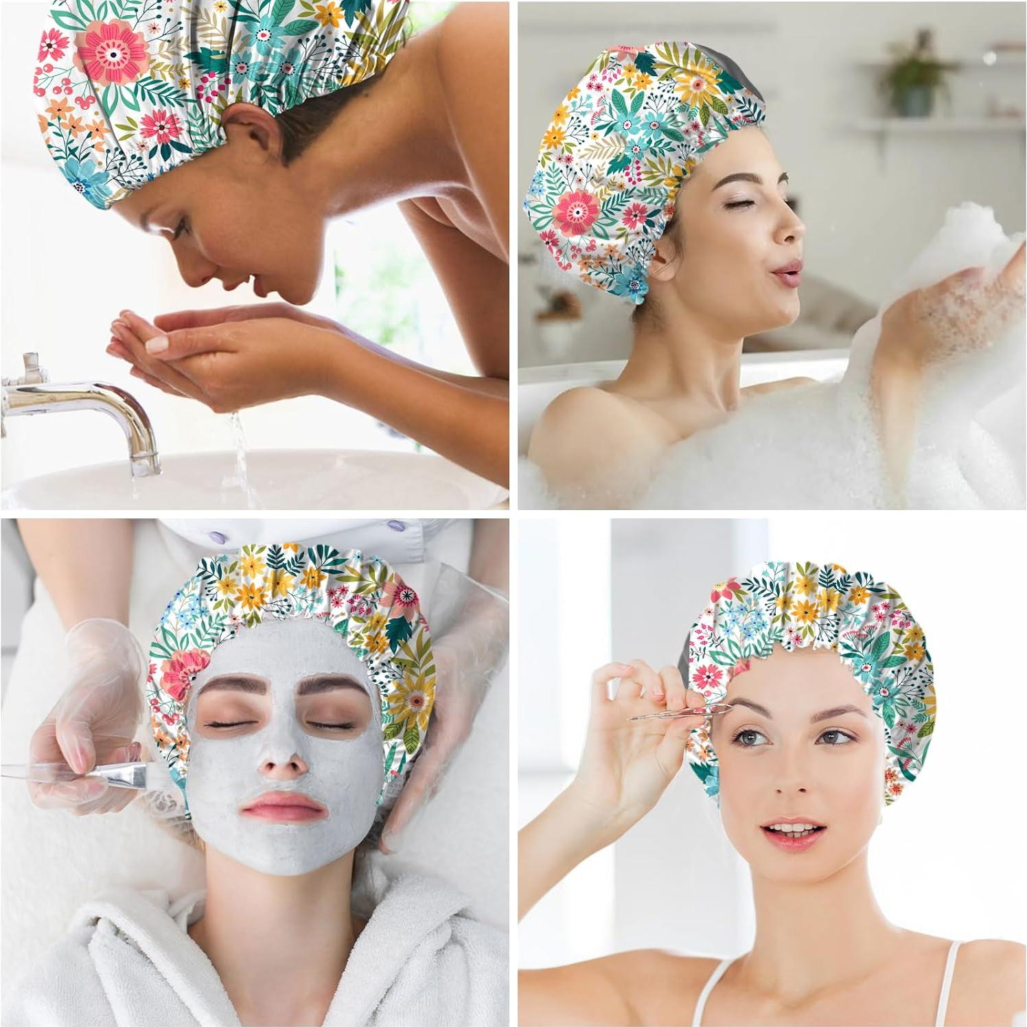 Gorro de Ducha Reutilizable BHAHB Doble Capa Ajustable Flores