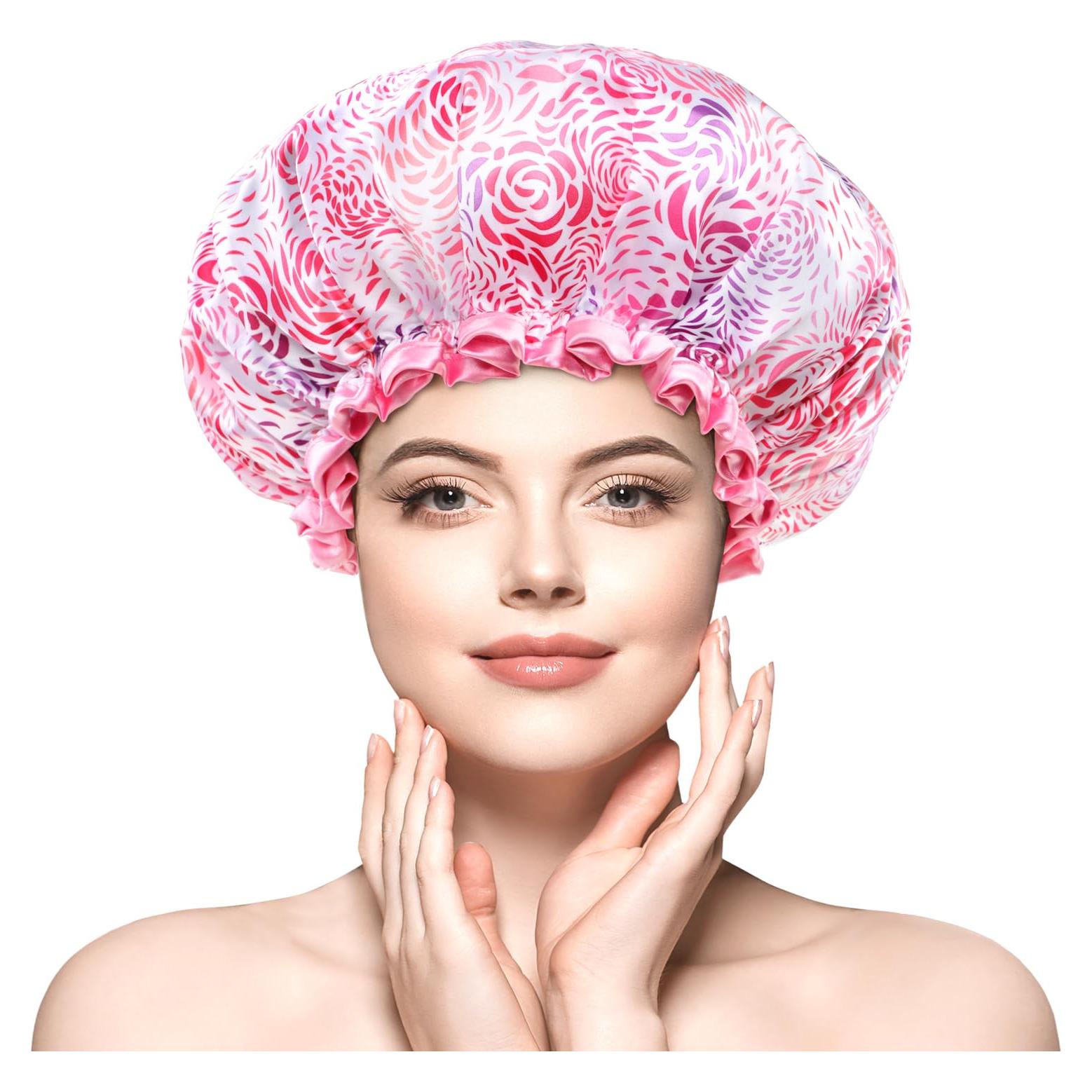 Gorro de Ducha Grande Mikimini XL Doble Capa Impermeable Floral