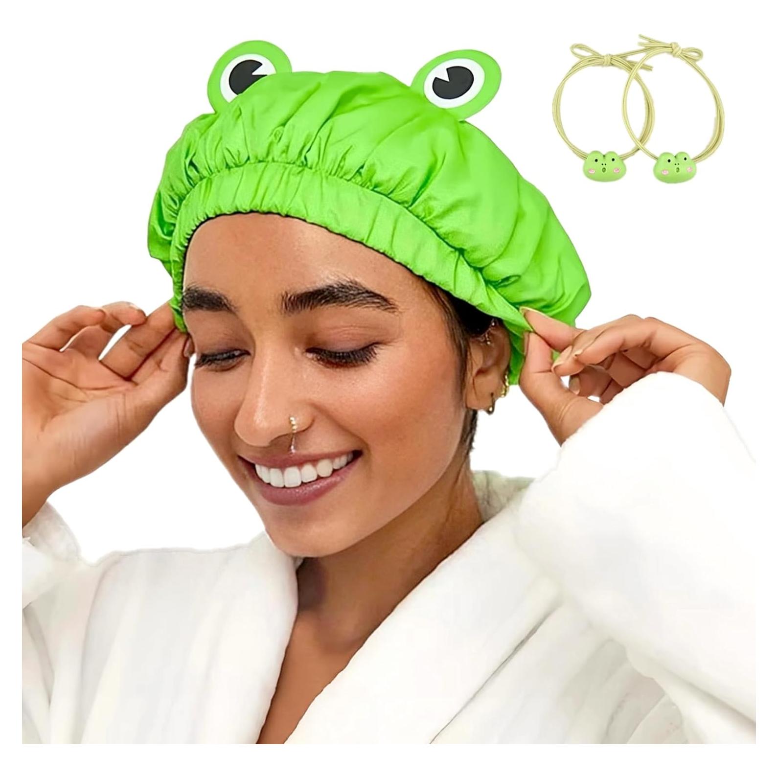 Gorro de Ducha Impermeable LamaMe Doble Capa Verde Rana