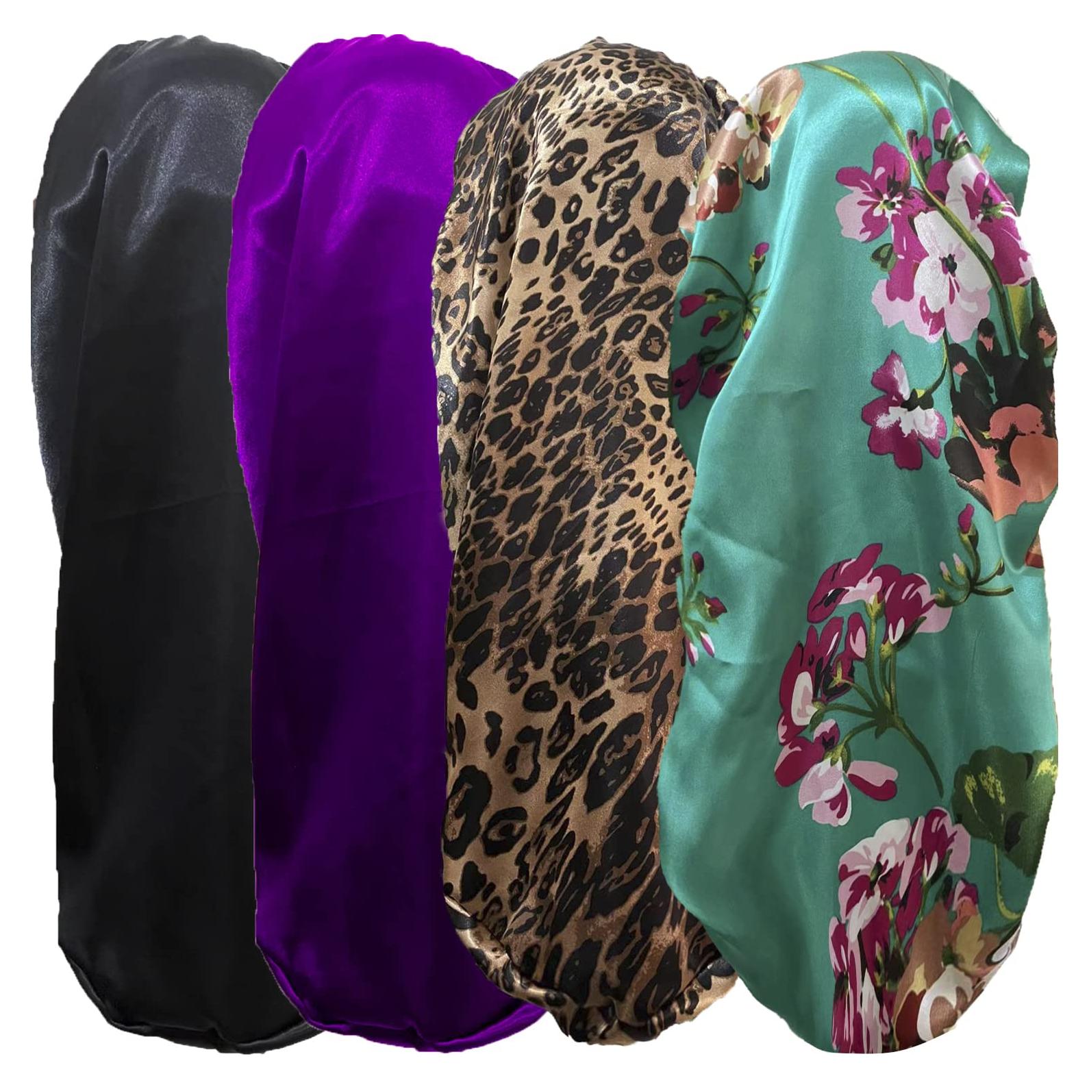 4 Bonetes de Satén para Mujeres - Gorro de Sueño Suave y Largo