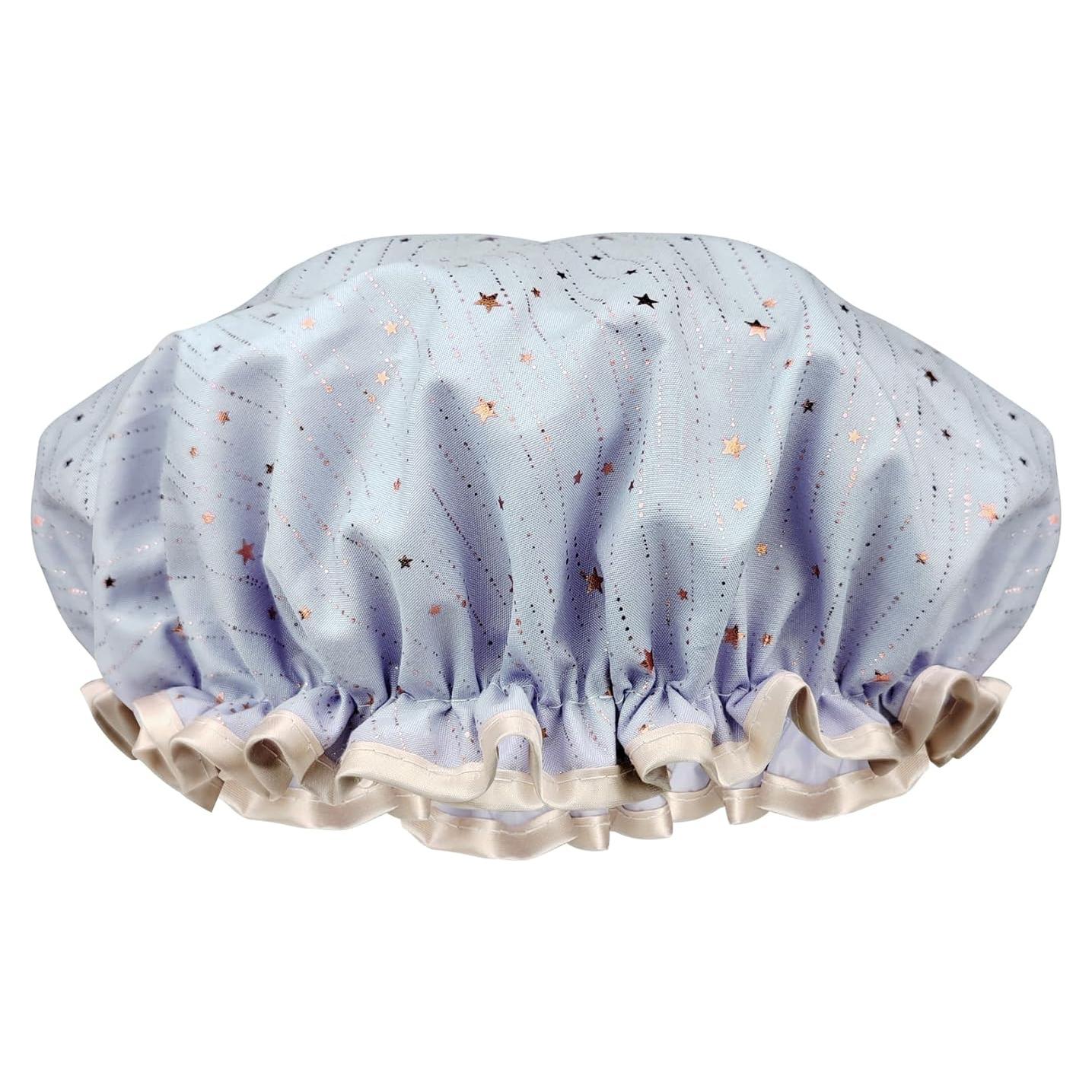 Gorras de Ducha Reutilizables Yeetandoo Doble Capa Impermeable Azul