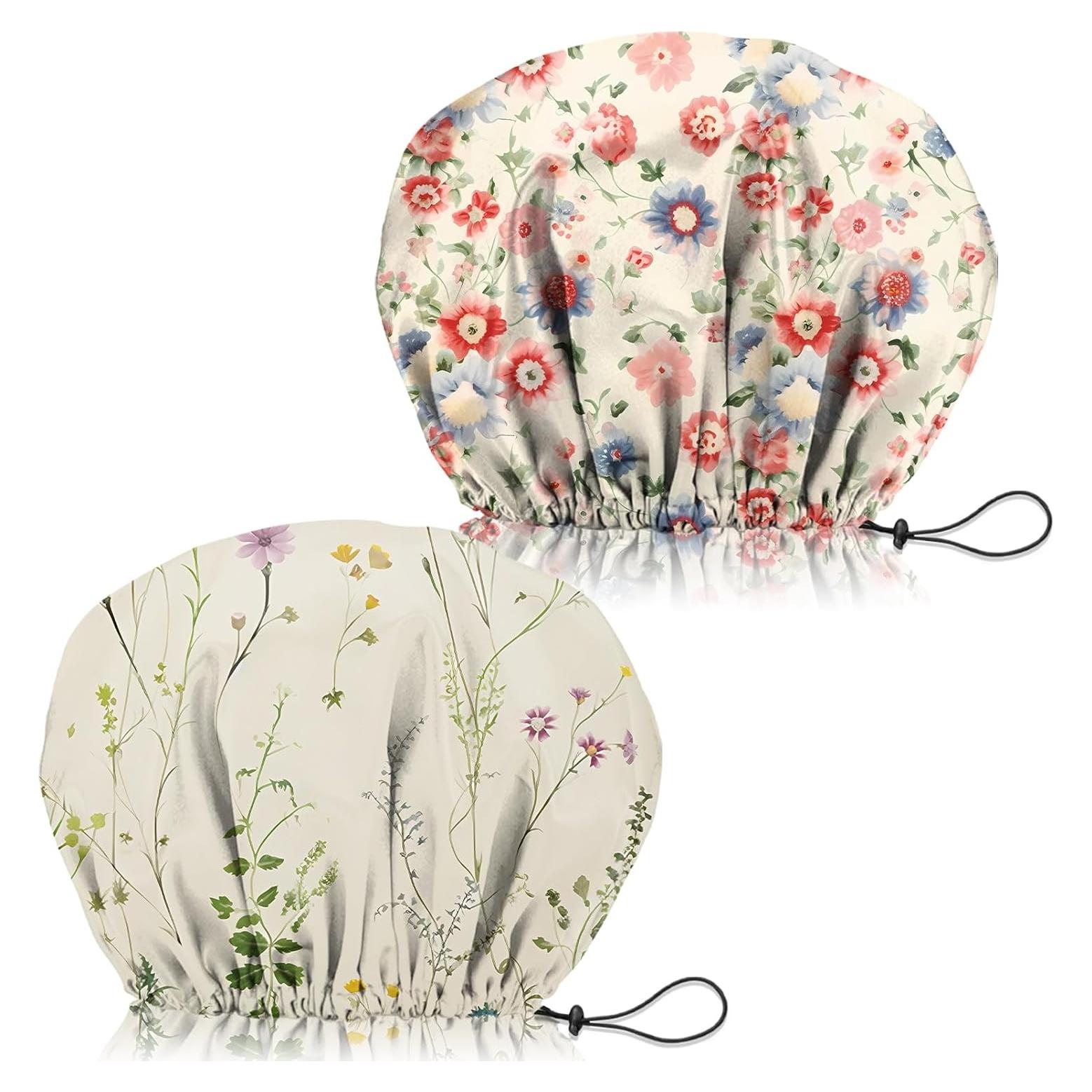 Gorro de Ducha Ajustable Reutilizable Doble Capa Floral