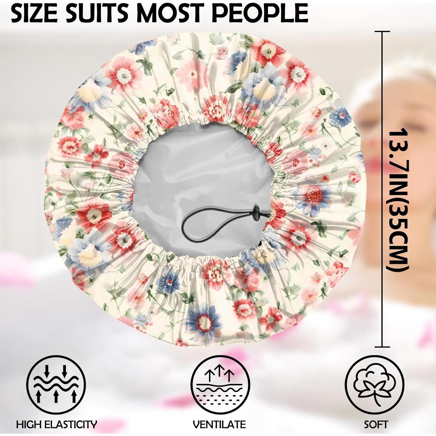 Gorro de Ducha Ajustable Reutilizable Doble Capa Floral