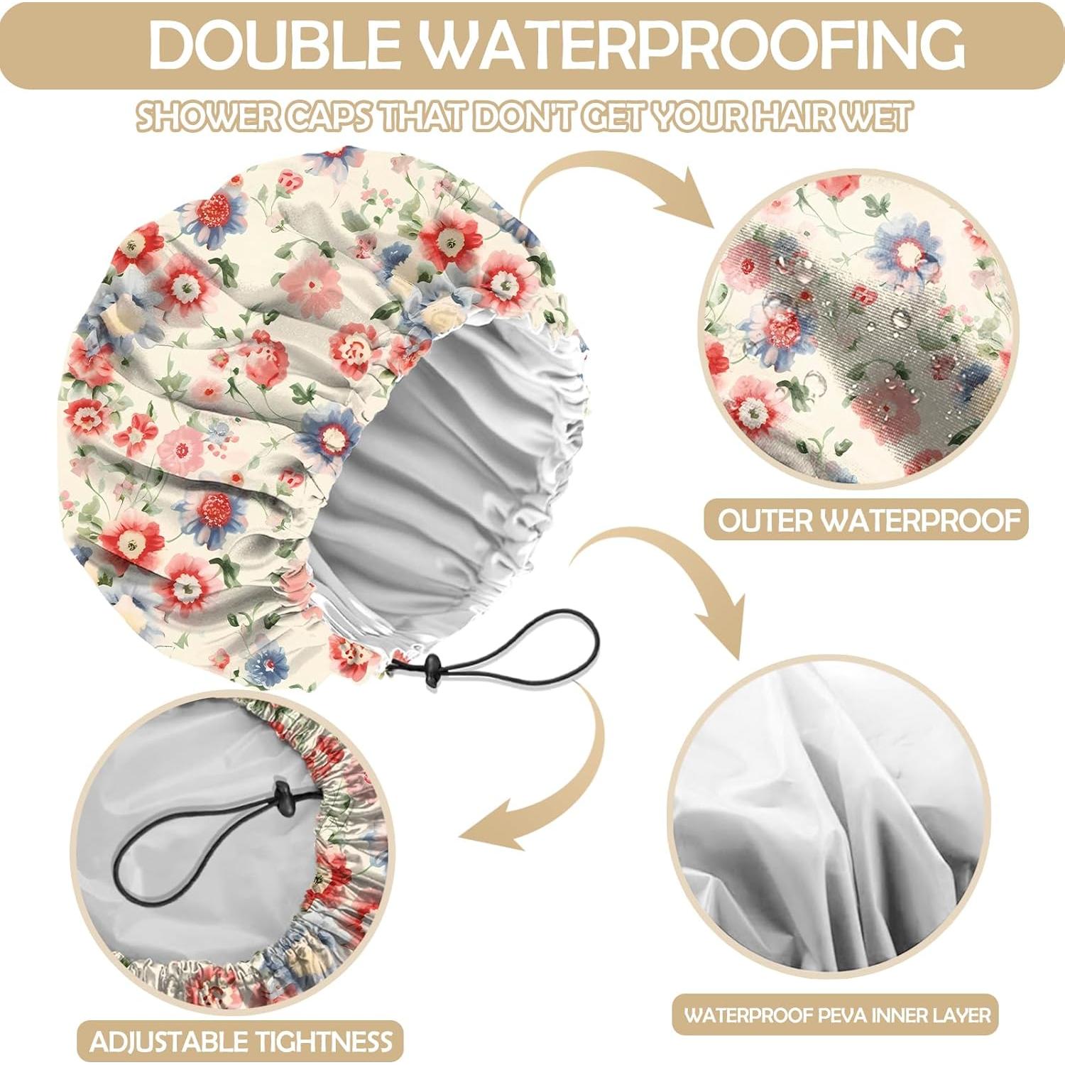 Gorro de Ducha Ajustable Reutilizable Doble Capa Floral