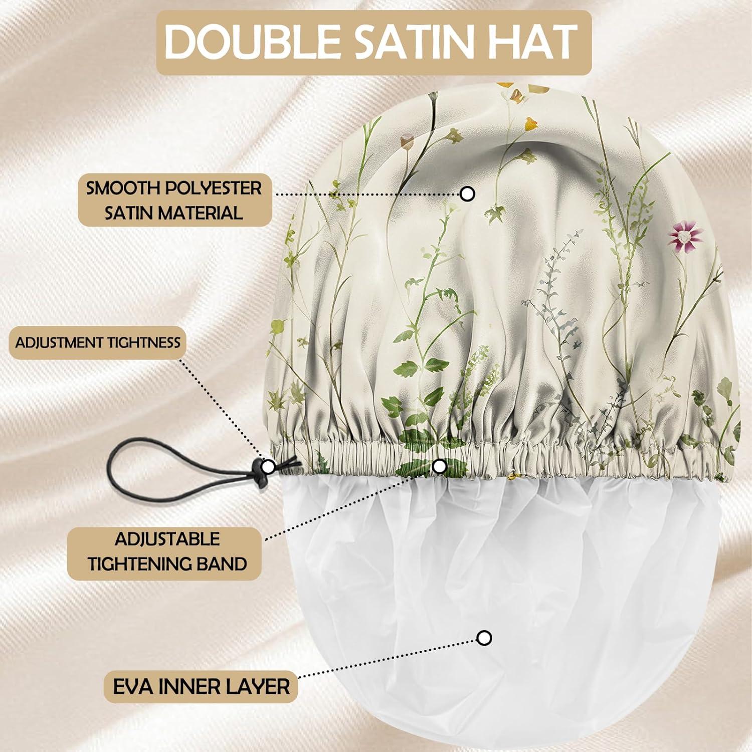 Gorro de Ducha Ajustable Reutilizable Doble Capa Floral