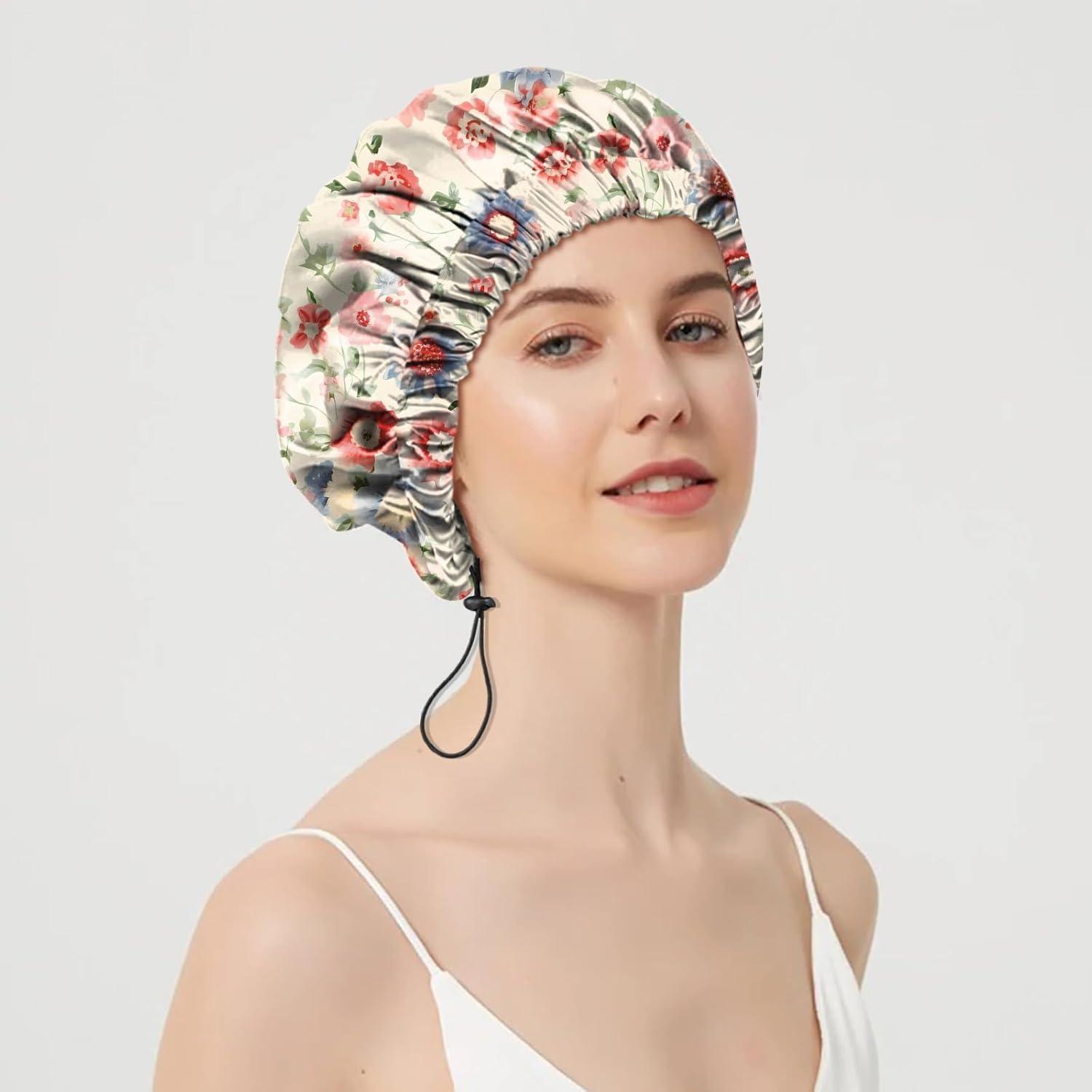 Gorro de Ducha Ajustable Reutilizable Doble Capa Floral