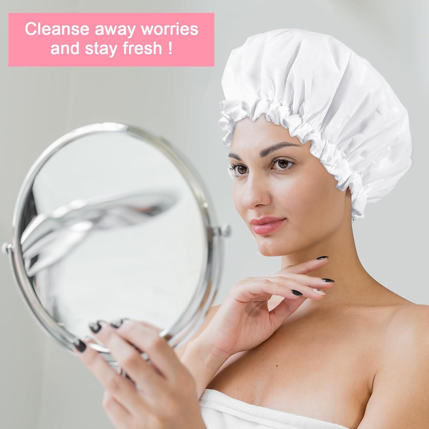 Gorro de Ducha Impermeable Abeillo Doble Capa Terry Blanco