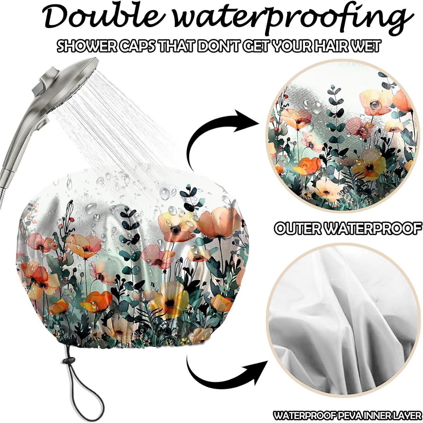 Gorro de Ducha Reutilizable Deokke Doble Capa Ajustable Floral