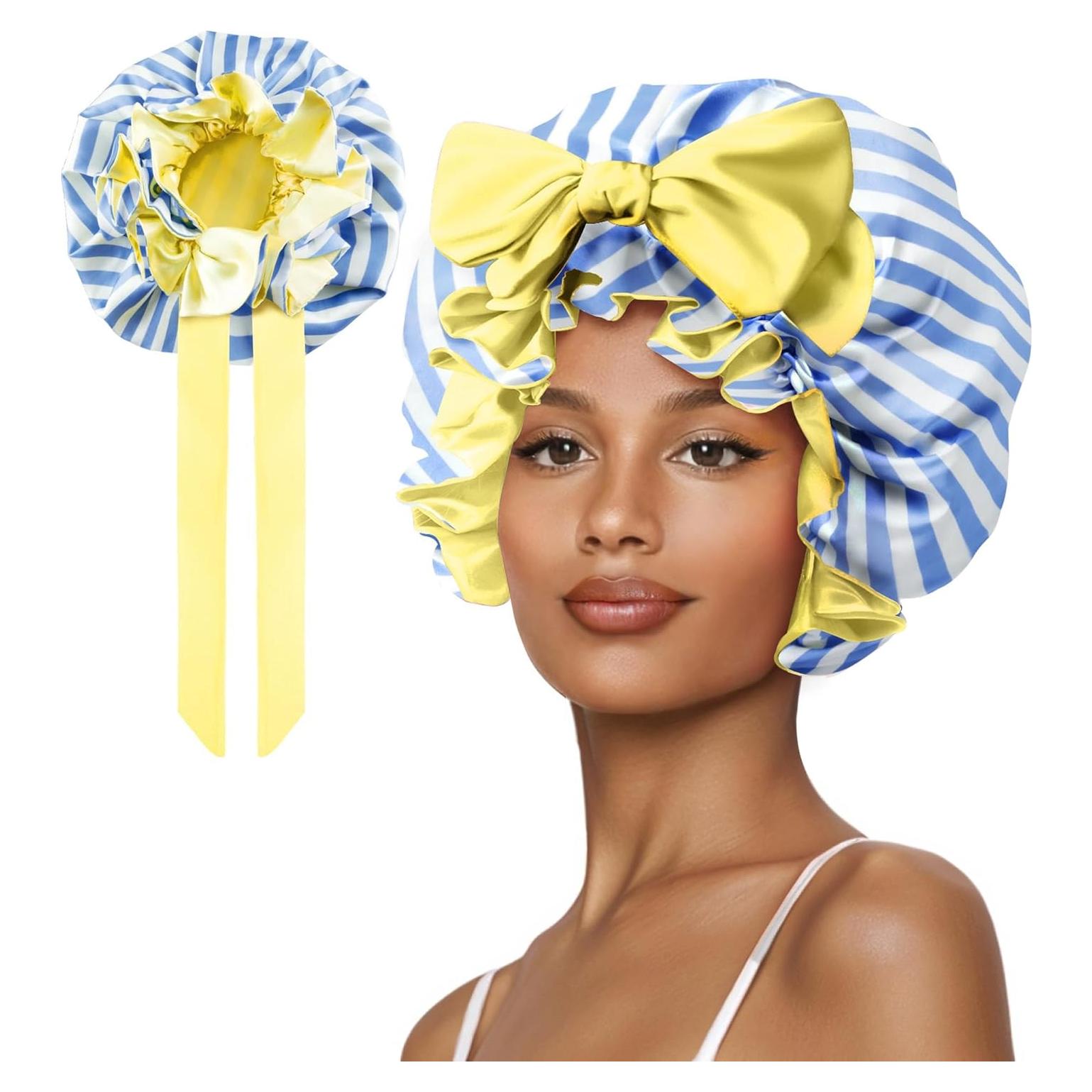 Bonete de Ducha de Satén Vettres para Mujeres Rayas Azules