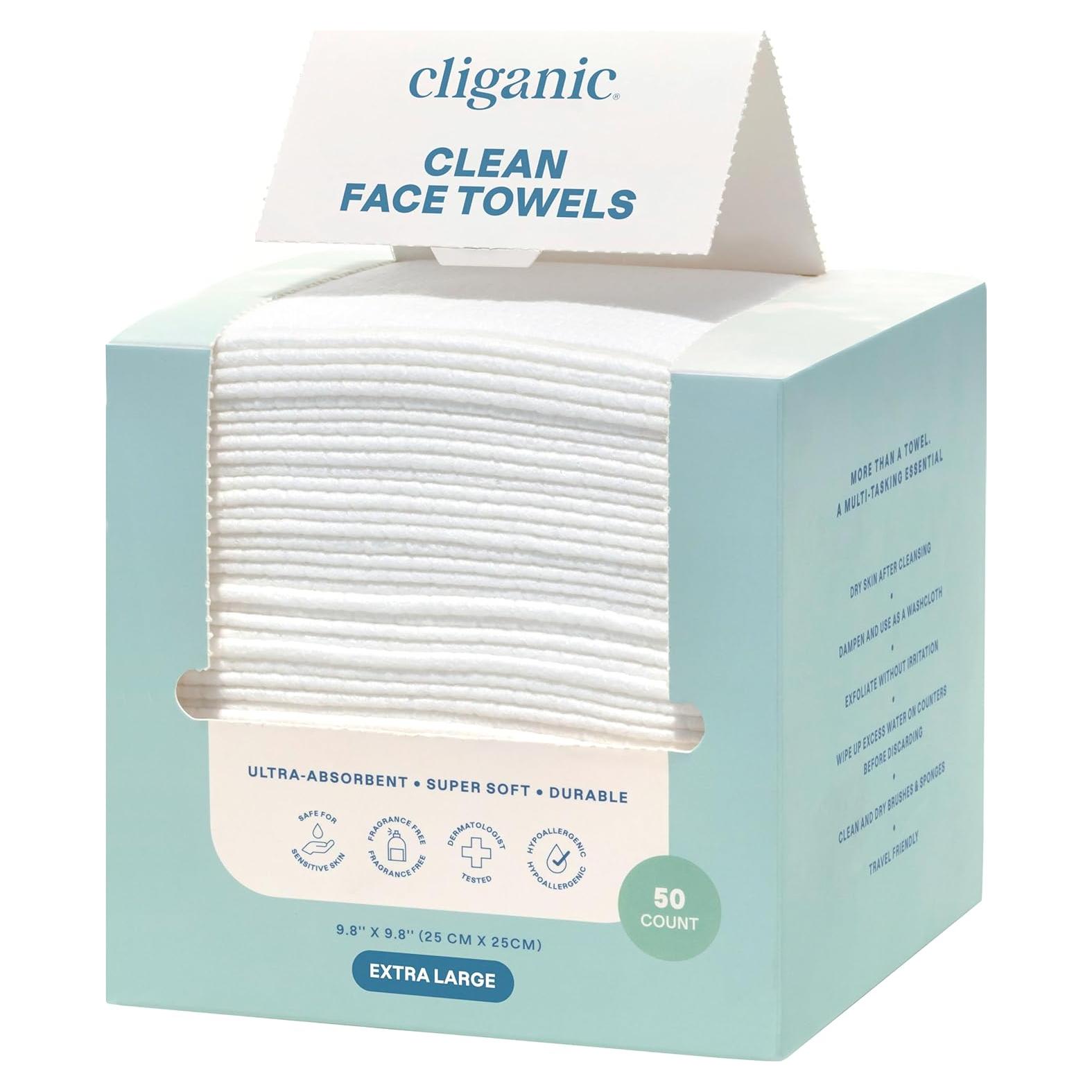 Toallas Faciales Desechables Cliganic XL - 50 Unidades Hipoalergénicas