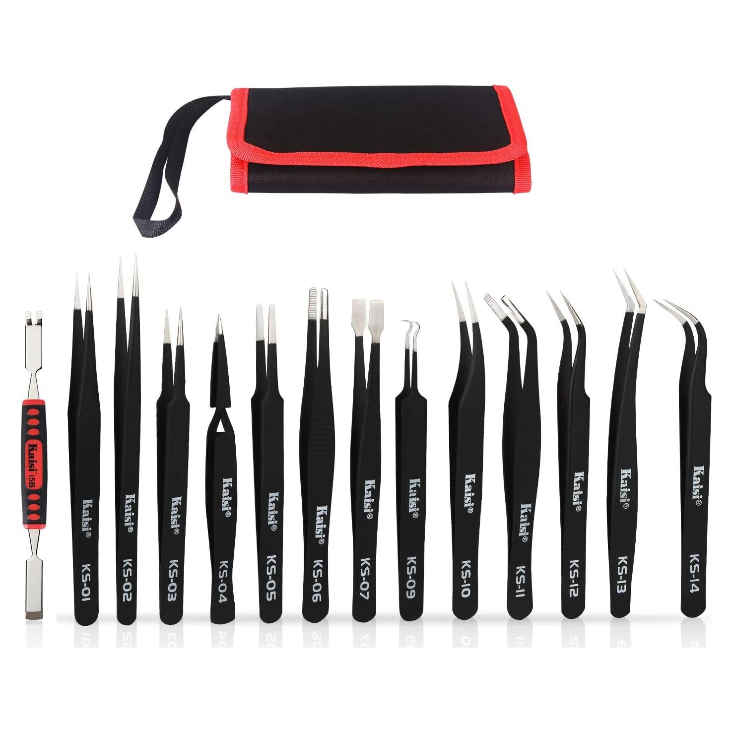 Juego de Pinzas de Precisión Antiestáticas Kaisi 13 Piezas
