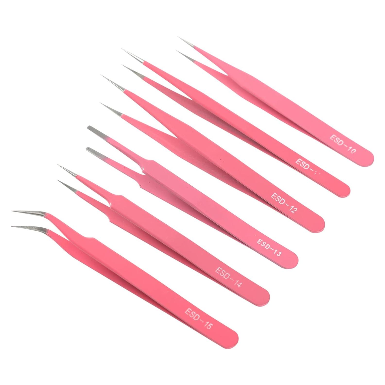 Juego de Pinzas de Precisión H&W Rosa 6PCS Acero Inoxidable