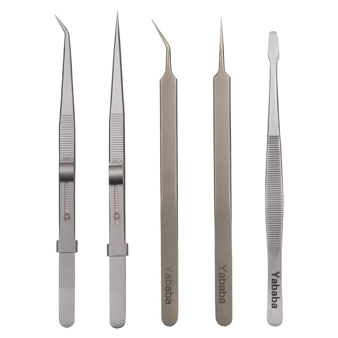 Set de 5 Pinzas de Precisión Yababa de Acero Inoxidable ESD