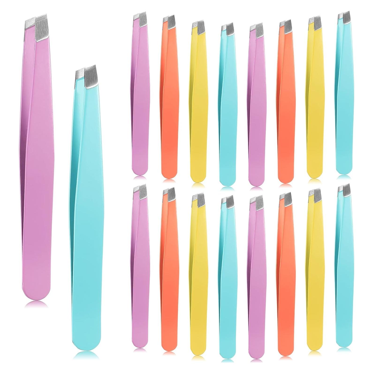 Maitys 16 Piezas Pinzas de Cejas Inclinadas Acero Inoxidable