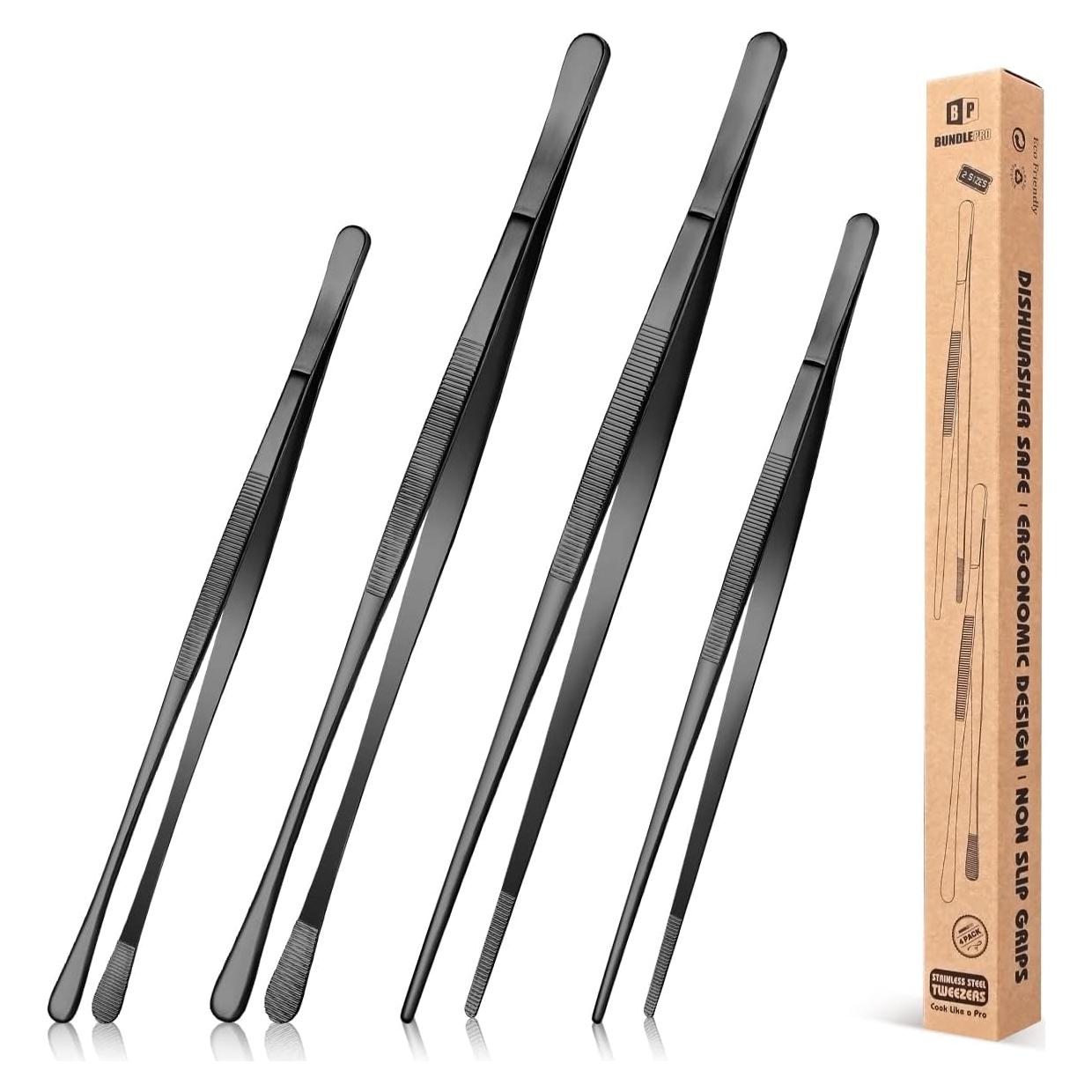 Conjunto de 4 Pinzas Largas BUNDLEPRO Acero Inoxidable 30.48 cm