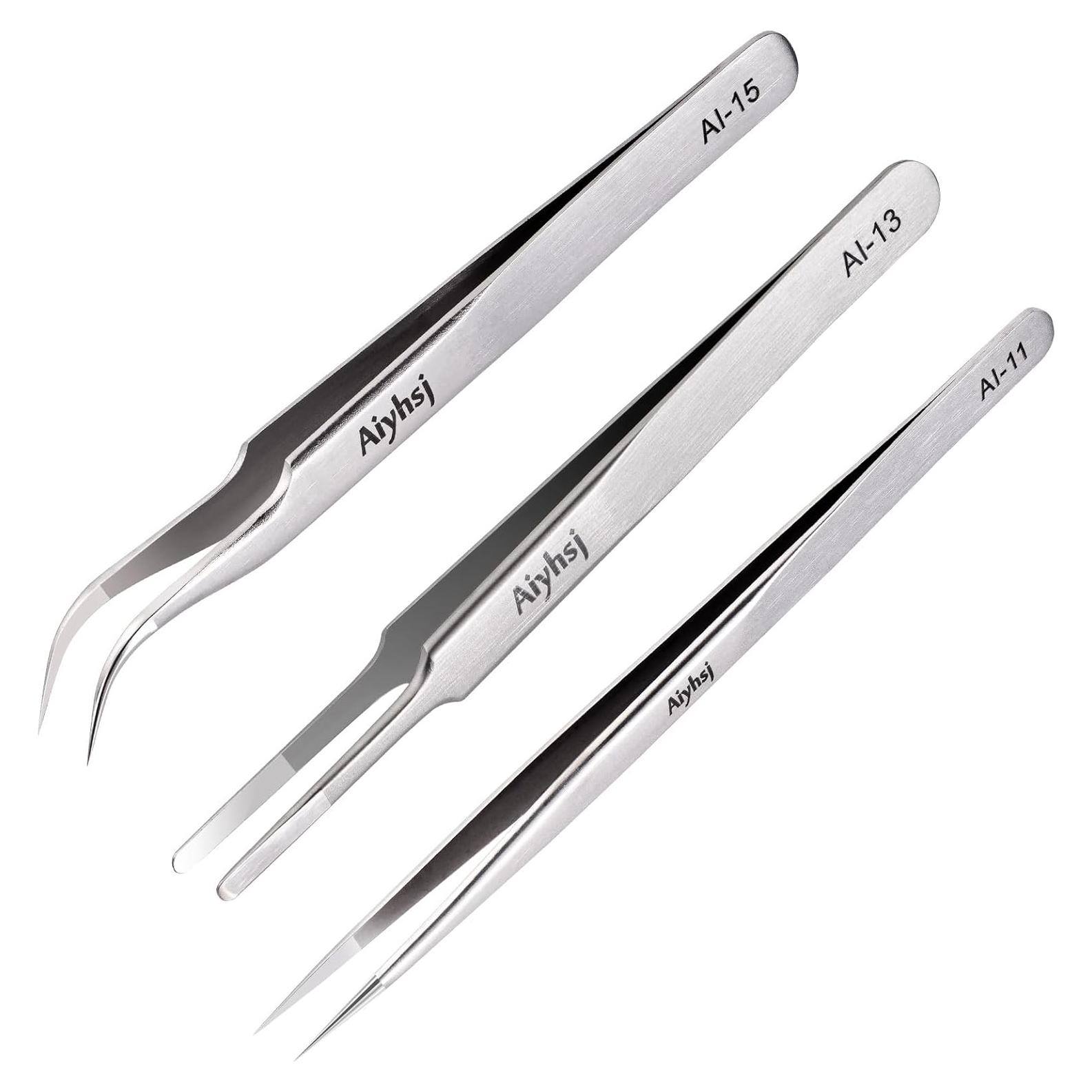 Juego de Pinzas de Precisión Aiyhsj 3 Piezas Acero Inoxidable