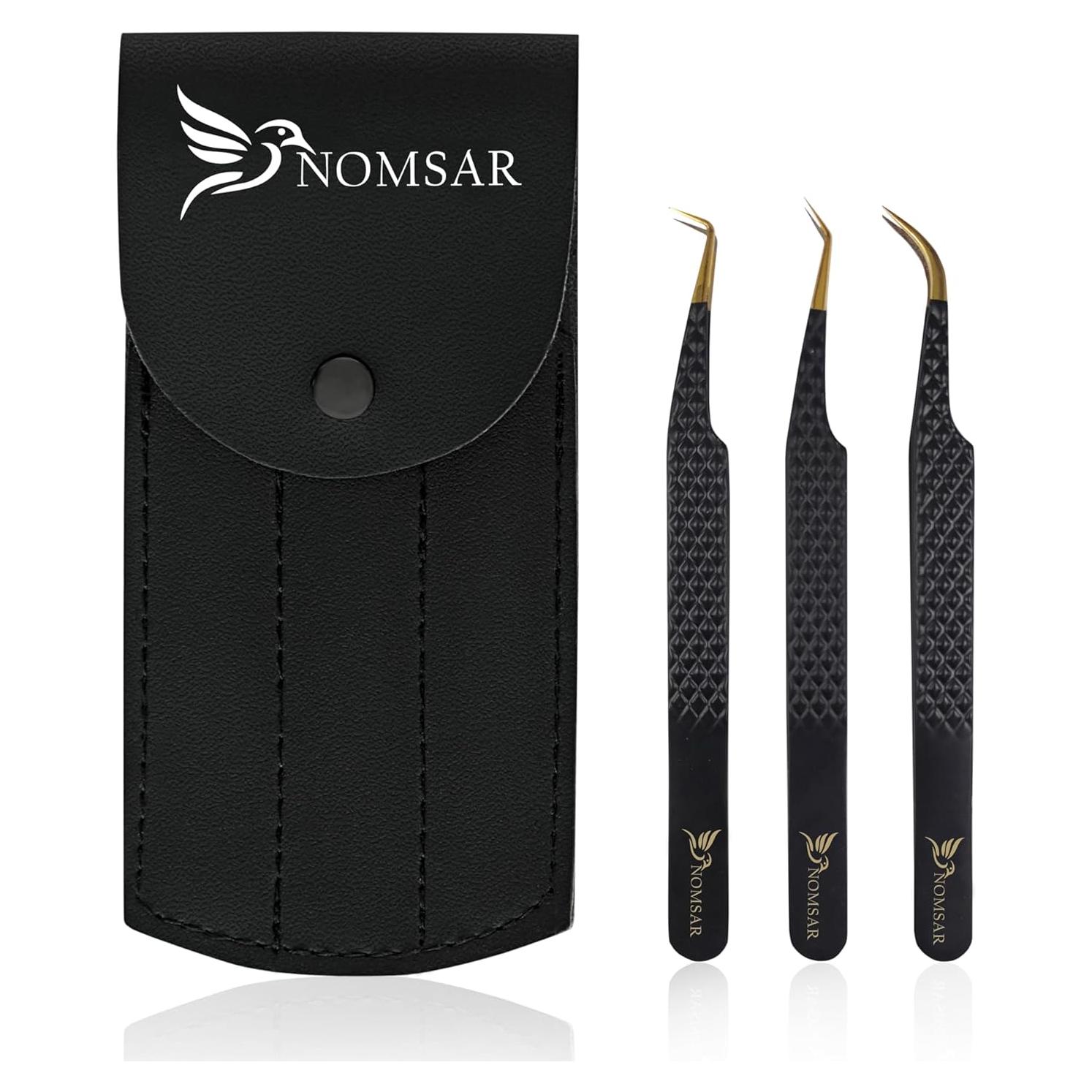 Pinzas para Extensiones de Pestañas NOMSAR - Acero Inoxidable