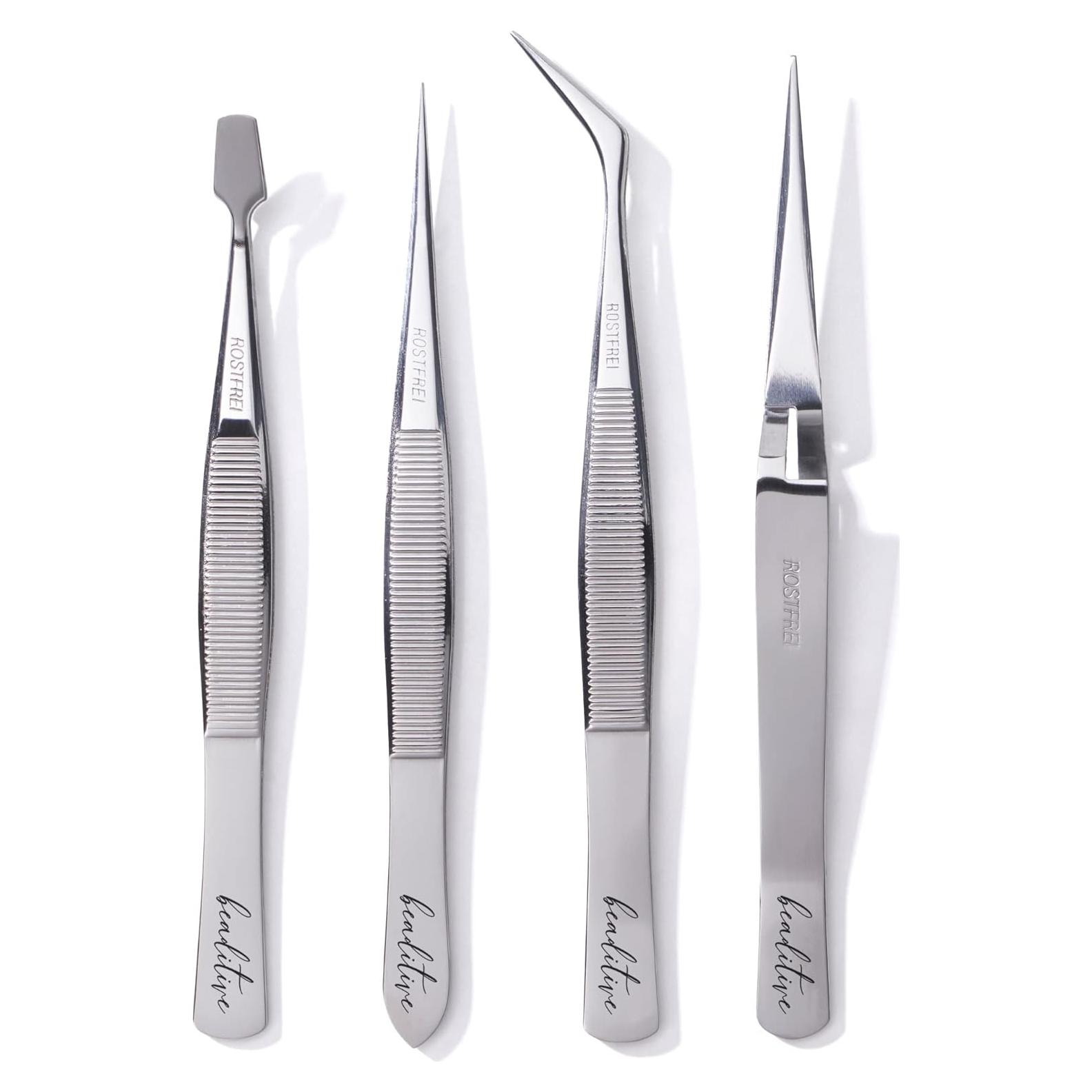 Juego de Pinzas de Precisión Beaditive - 4 Piezas de Acero Inoxidable