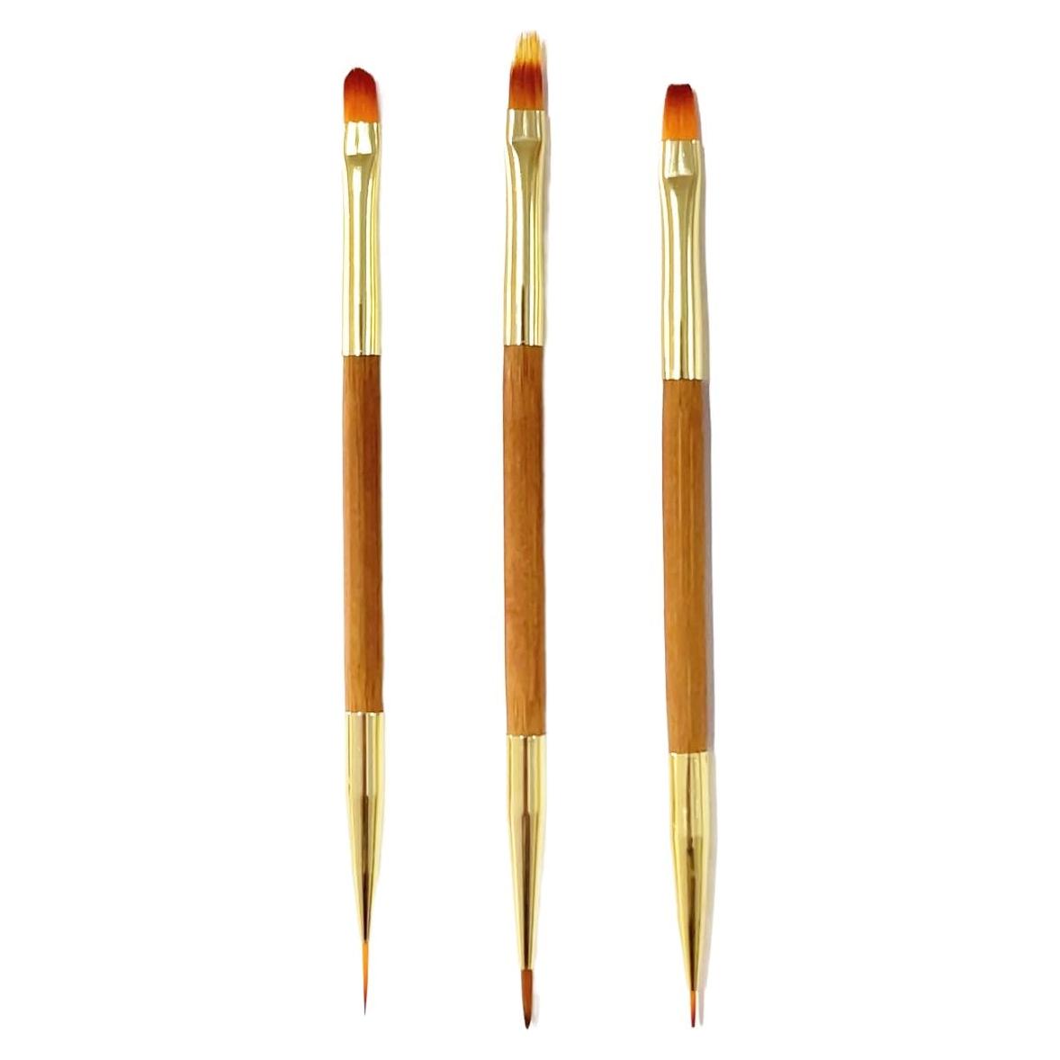 3 Pinceles para Arte de Uñas Fulinjoy Doble Punta 150mm