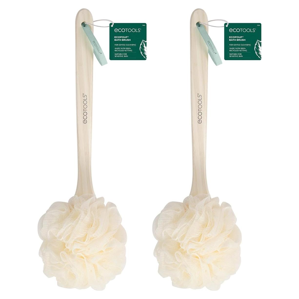 Cepillo de Baño EcoPouf EcoTools - 2 Unidades, Mango Largo, Ecológico