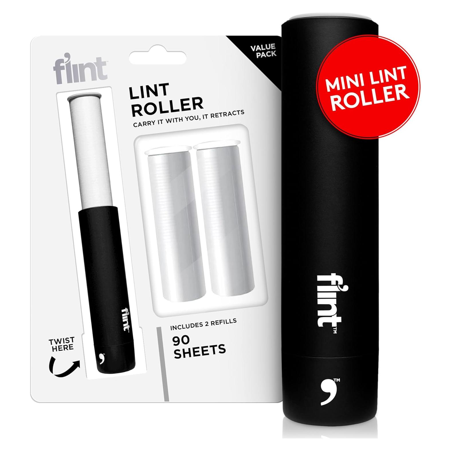 Rodillo Quitapelusas Mini Flint Negro 90 Hojas Extra Pegajosas