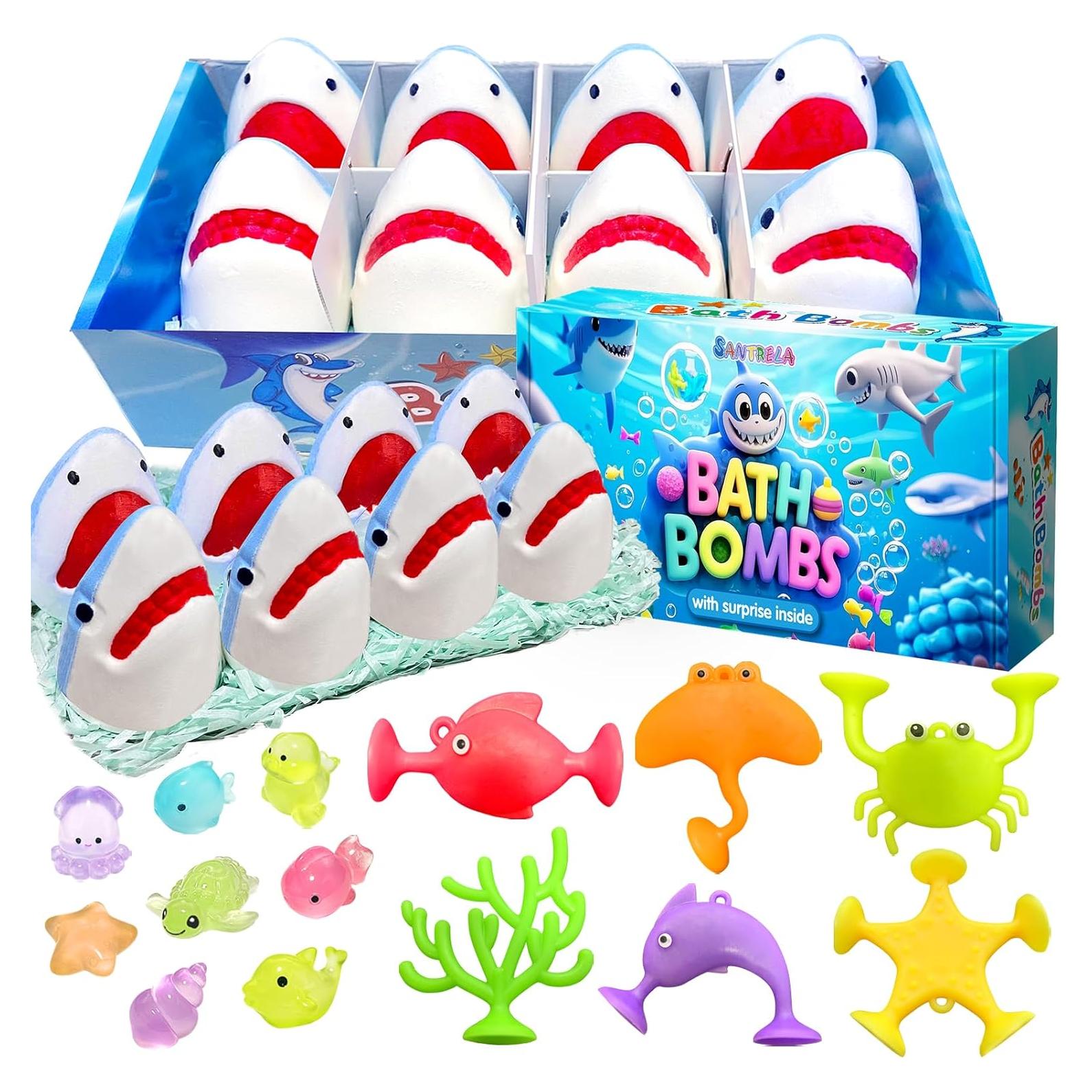 Bombas de Baño de Tiburón DSW - 8 Aromas Naturales, Juguetes Sorpresa