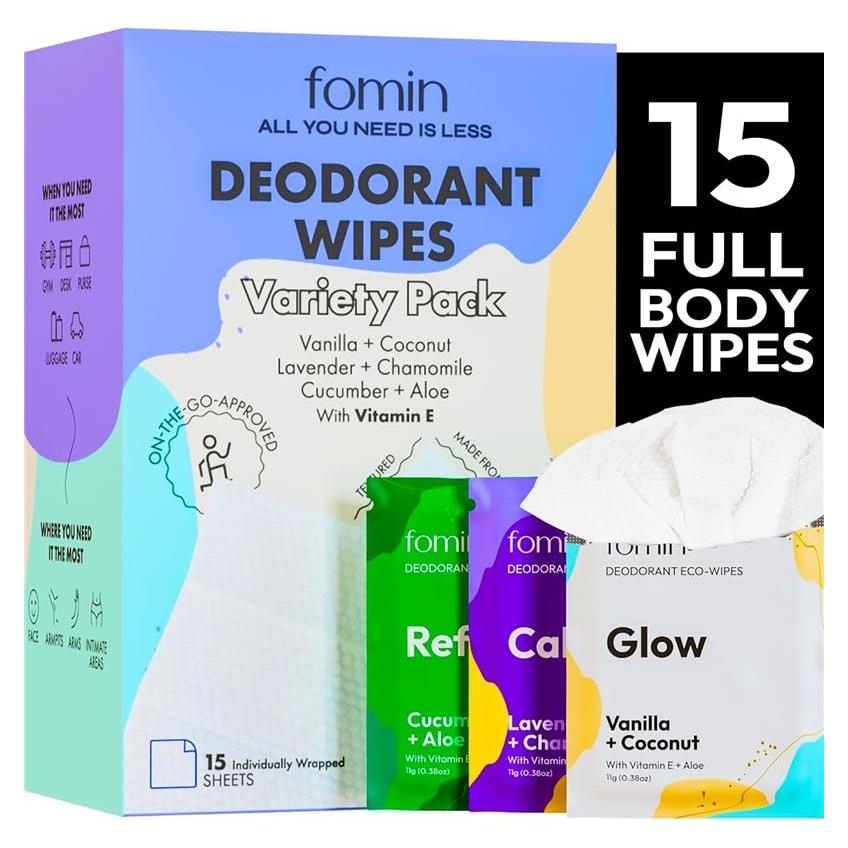 Toallitas Desodorantes FOMIN Mini Biodegradables - 15 Unidades