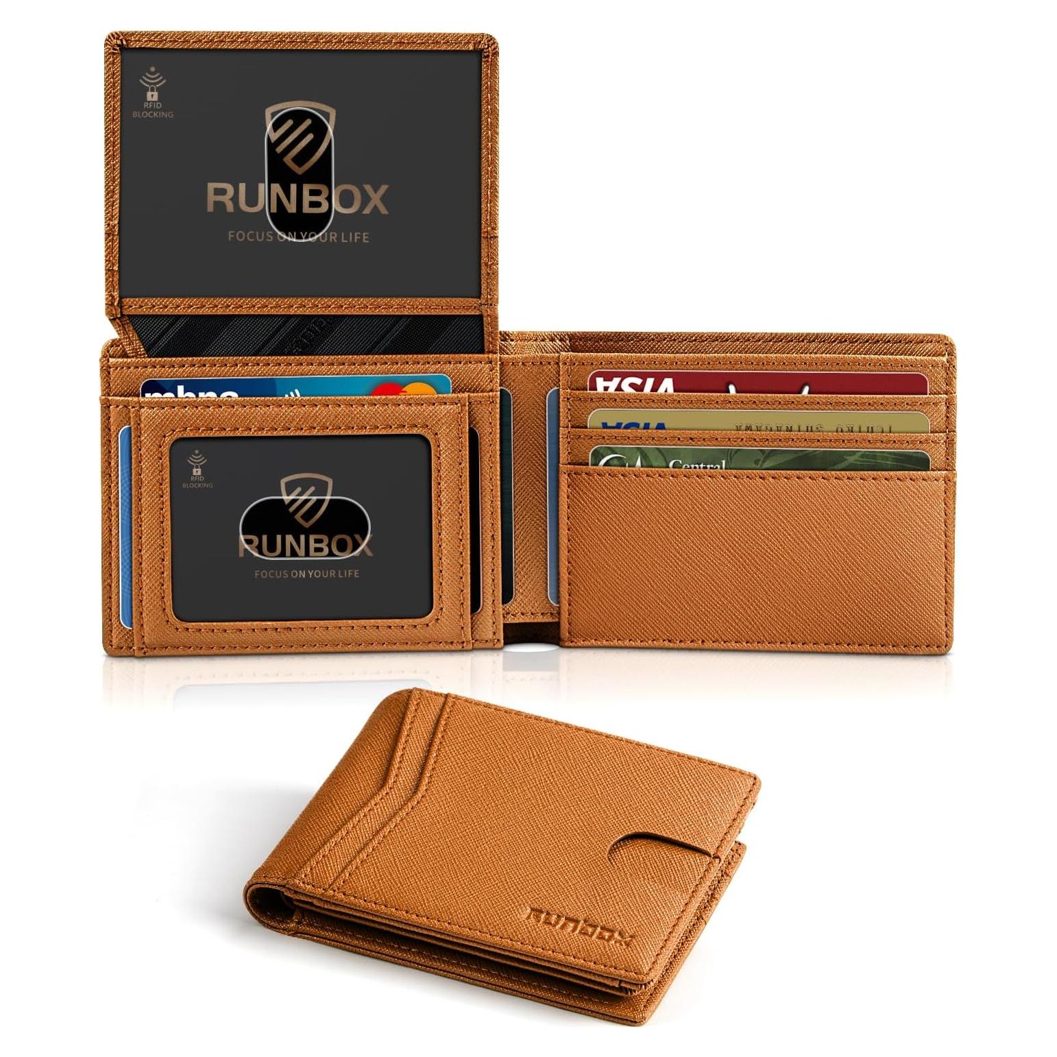 Cartera RUNBOX de cuero RFID para hombres con 2 ventanas ID
