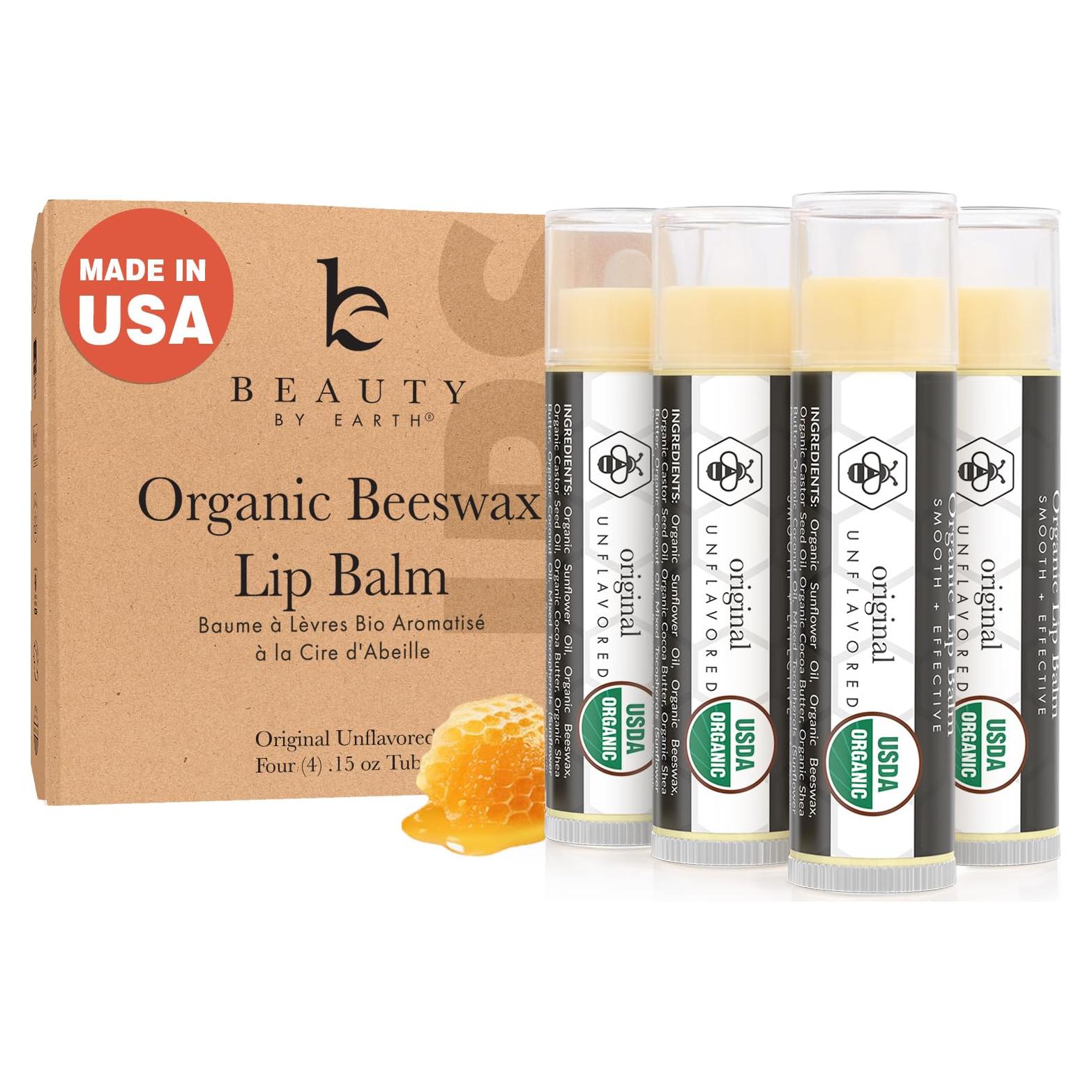 Bálsamo Labial Orgánico Beauty by Earth - Paquete de 4 Sin Sabor