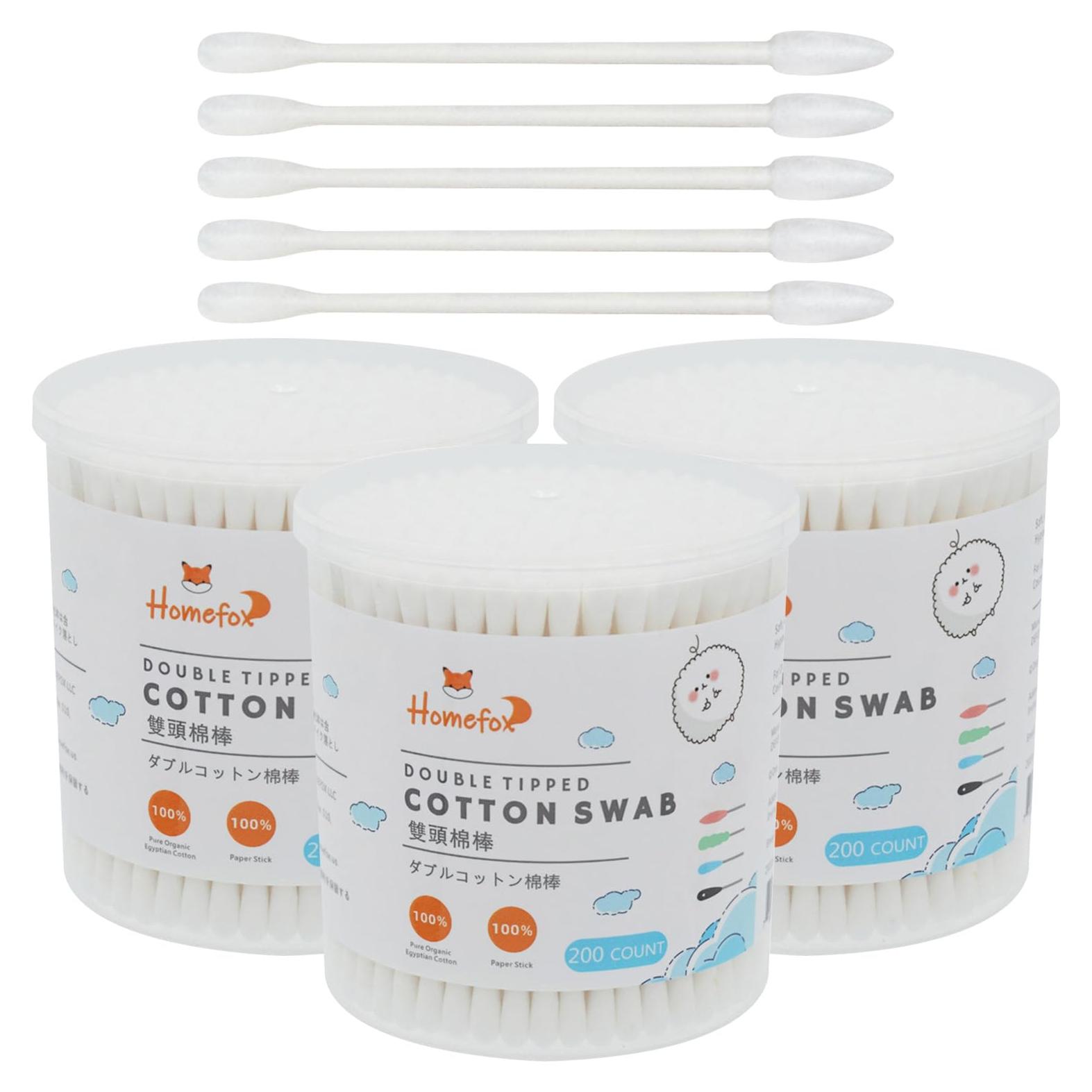 Hisopos de Algodón Orgánico HOMEFOX - 600 Unidades Blancos