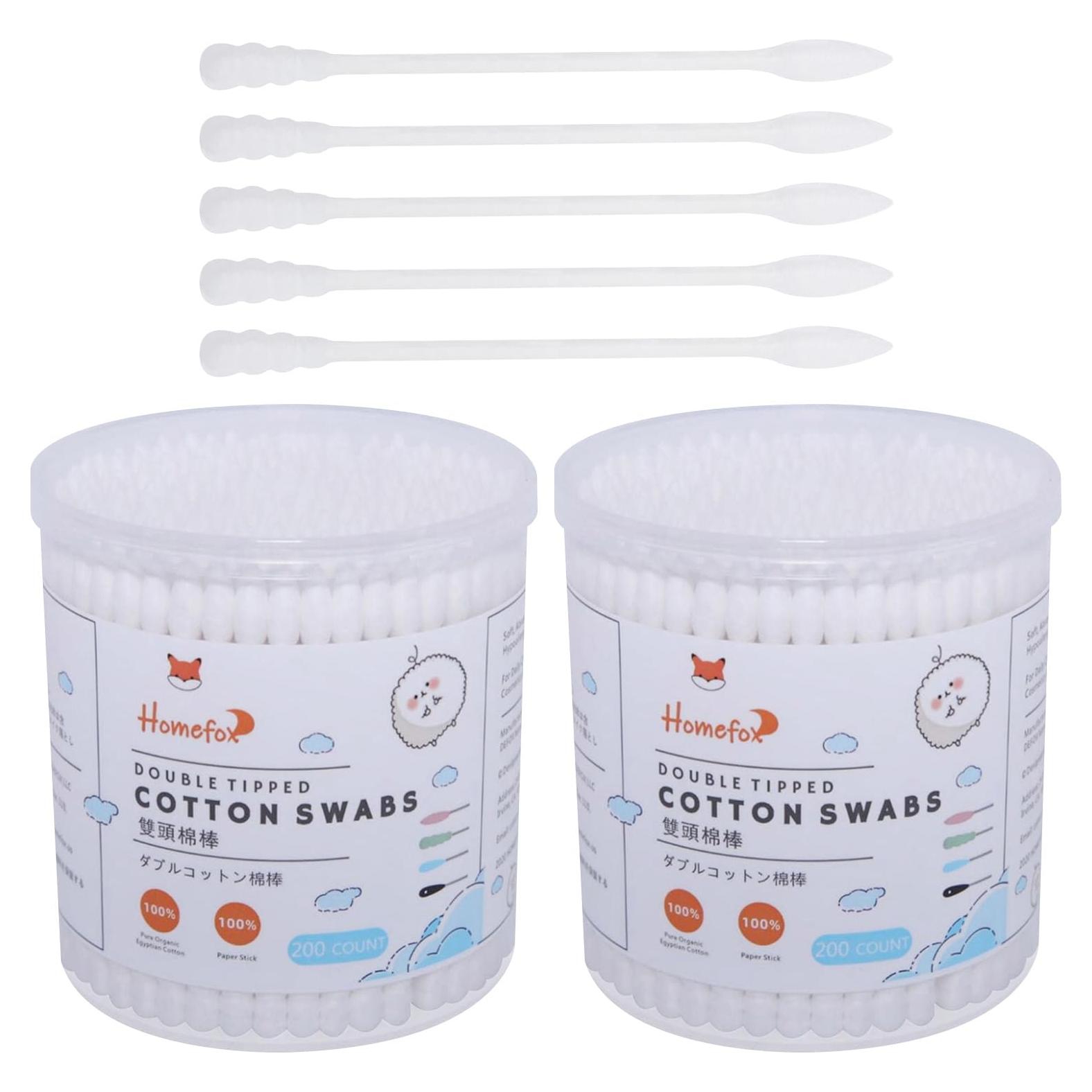 Hisopos de Algodón Orgánico HOMEFOX - 400 Unidades Punta Espiral