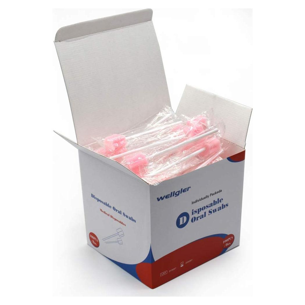 Hisopos Desechables para Cuidado Oral Wellgler Rosa 100 Unidades