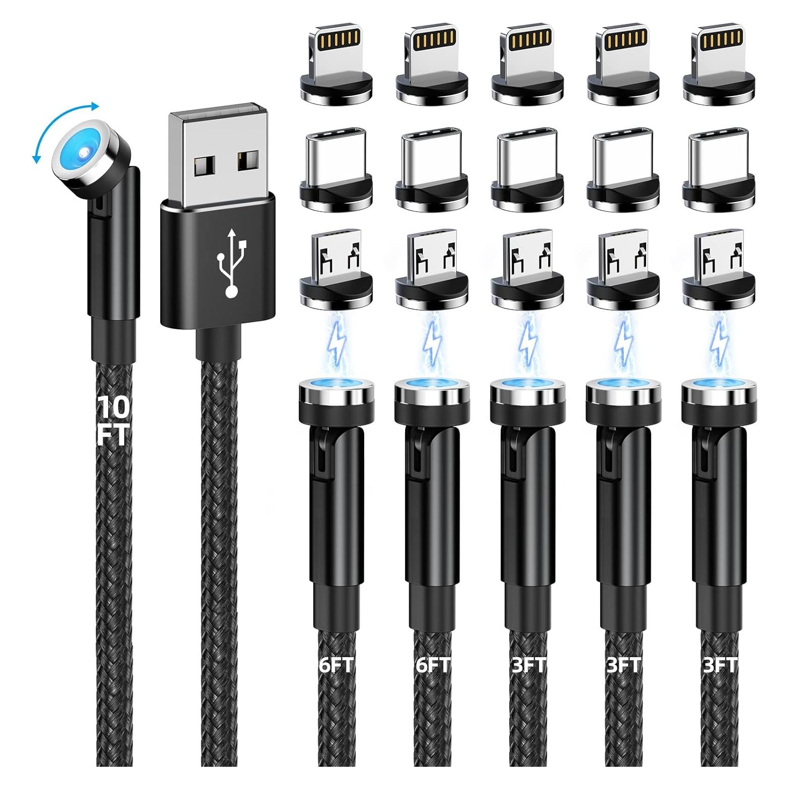 Cable de Carga Magnético 3 en 1 Ankndo - 6 Pack, 0.91m a 3.05m