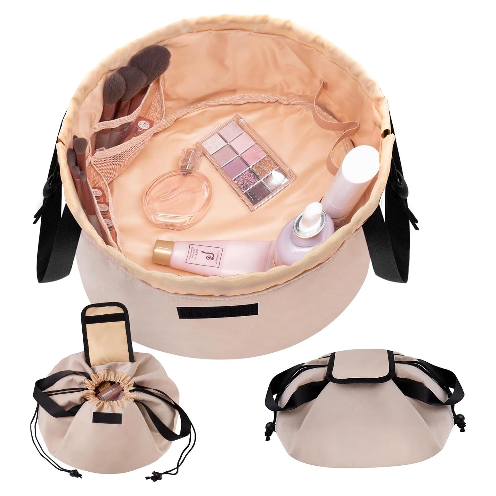 Bolsa de Maquillaje Grande Caqui con Cierre de Cordón 30x30cm