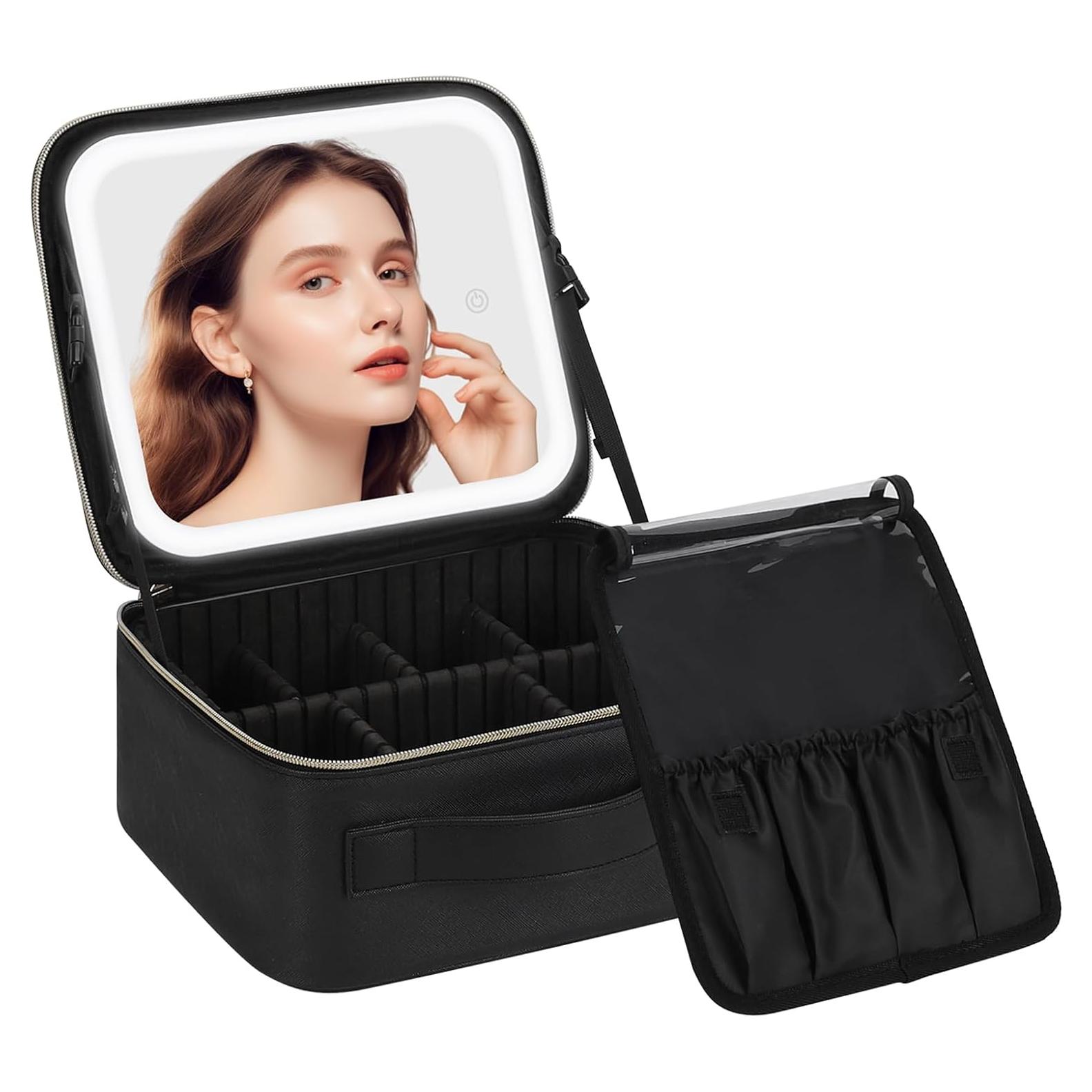 Bolsa de Maquillaje Chomeiu con Espejo LED y Divisores Ajustables