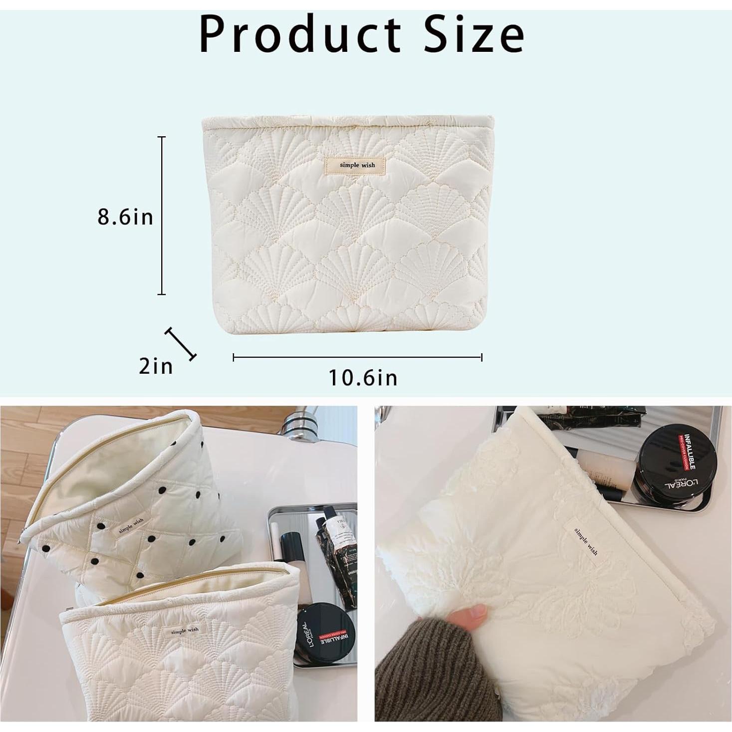 Bolsa de Maquillaje Acolchada Uekeboag 26.9x21.8cm Blanca Floral